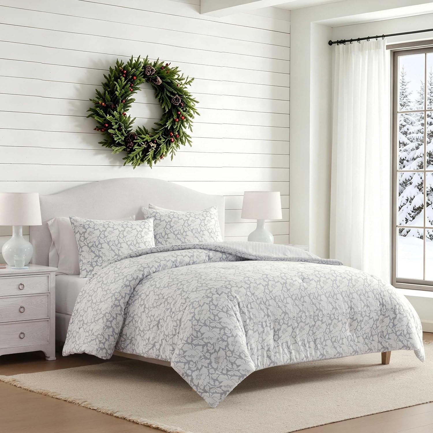 image:imageMartha Stewart Queen Comforter Set with Shams ReversibleCopper Floral Blue