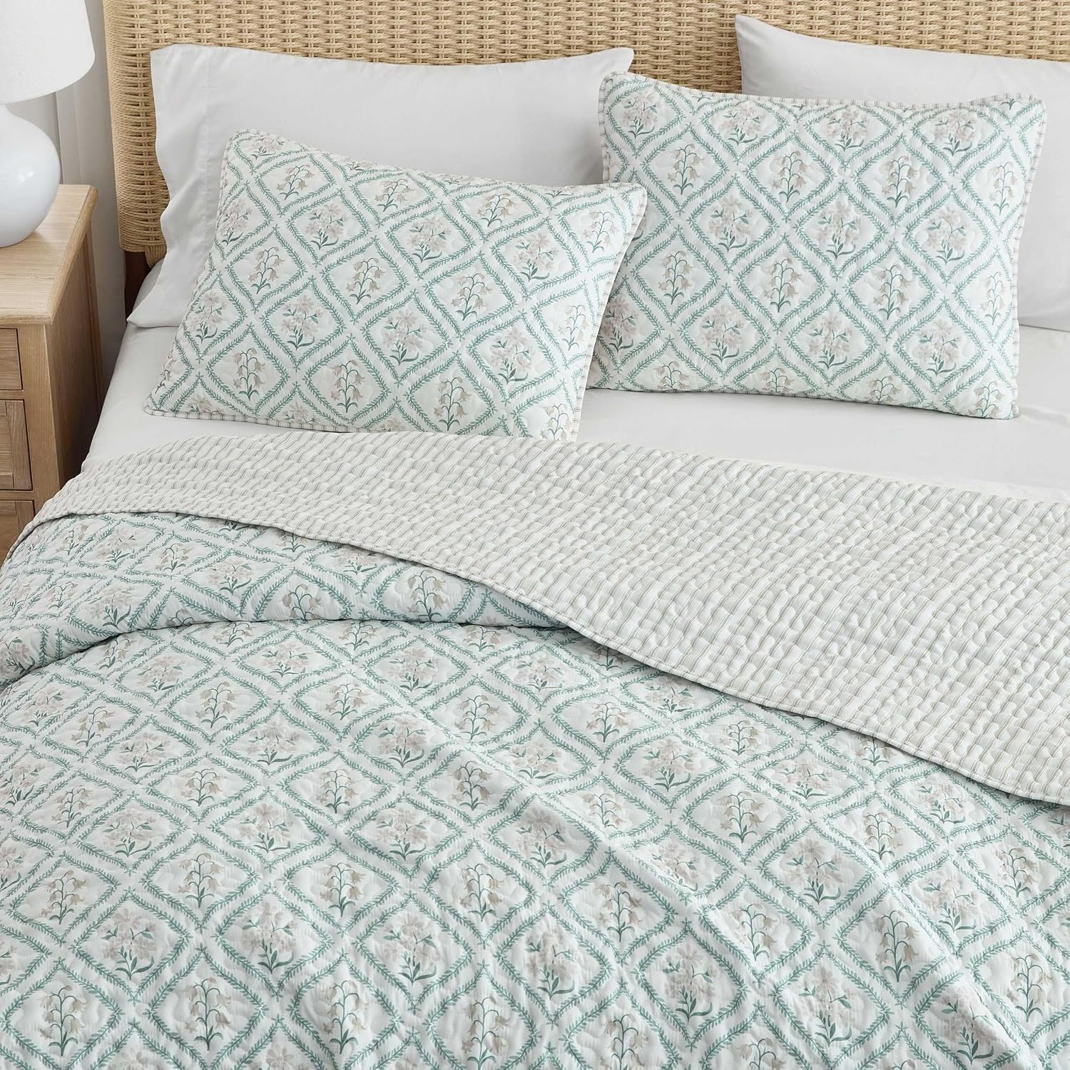 image:imageMartha Stewart Queen Comforter Set with Shams ReversibleCopper Floral Blue