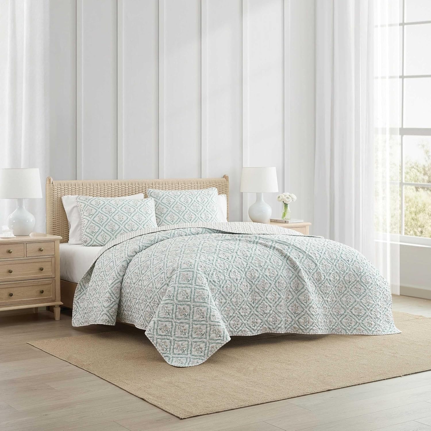 image:imageMartha Stewart Queen Comforter Set with Shams ReversibleCosta Ticking Stripe Green