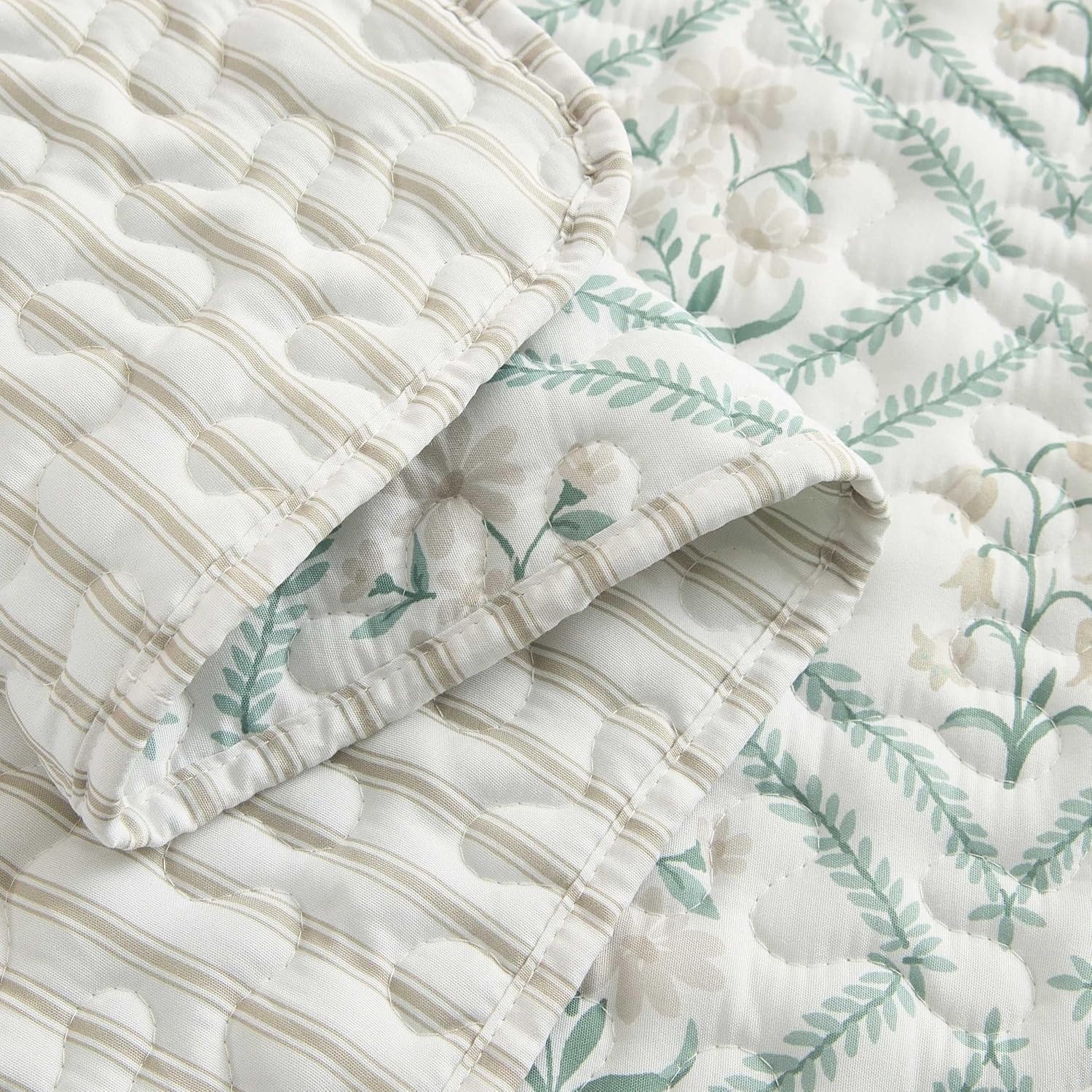 image:imageMartha Stewart Queen Comforter Set with Shams ReversibleCosta Ticking Stripe Green