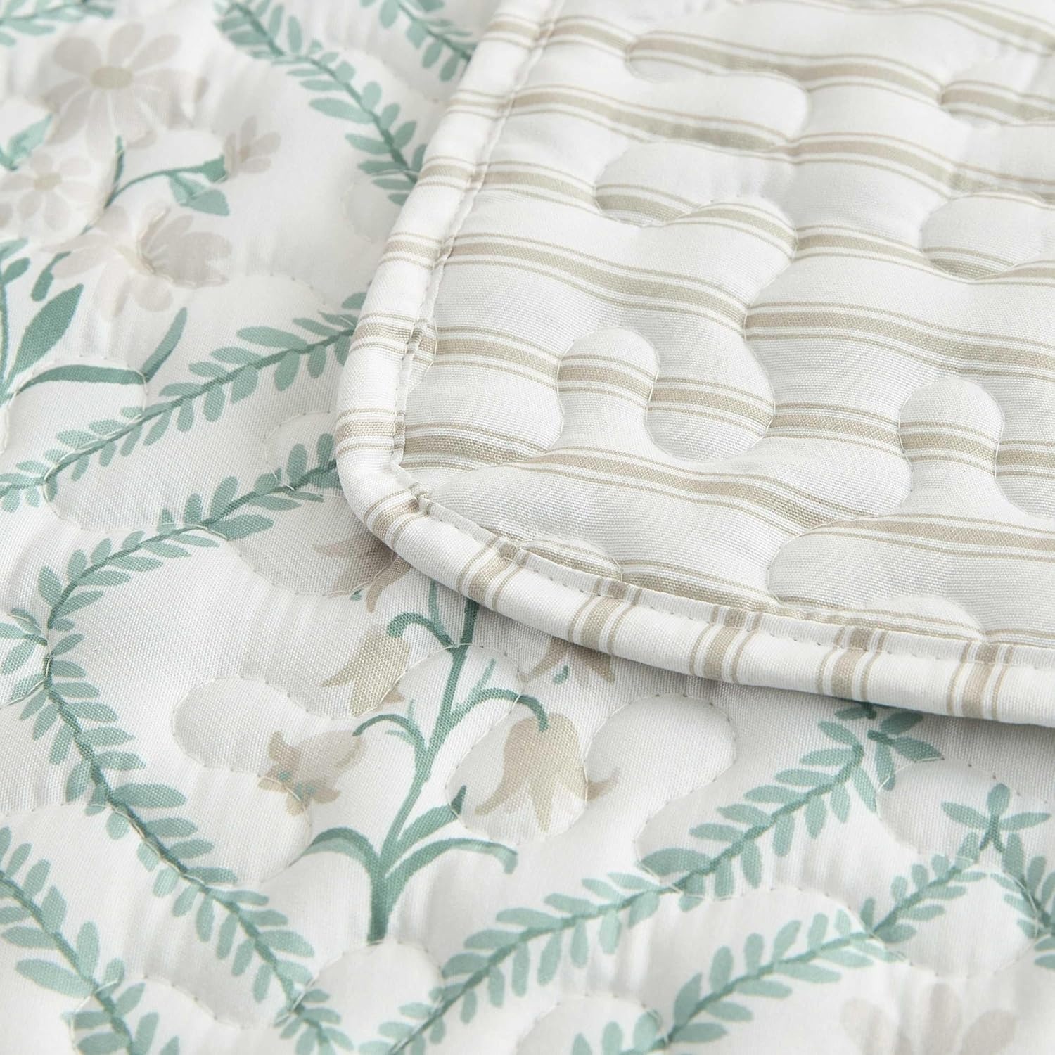 image:imageMartha Stewart Queen Comforter Set with Shams ReversibleCosta Ticking Stripe Green