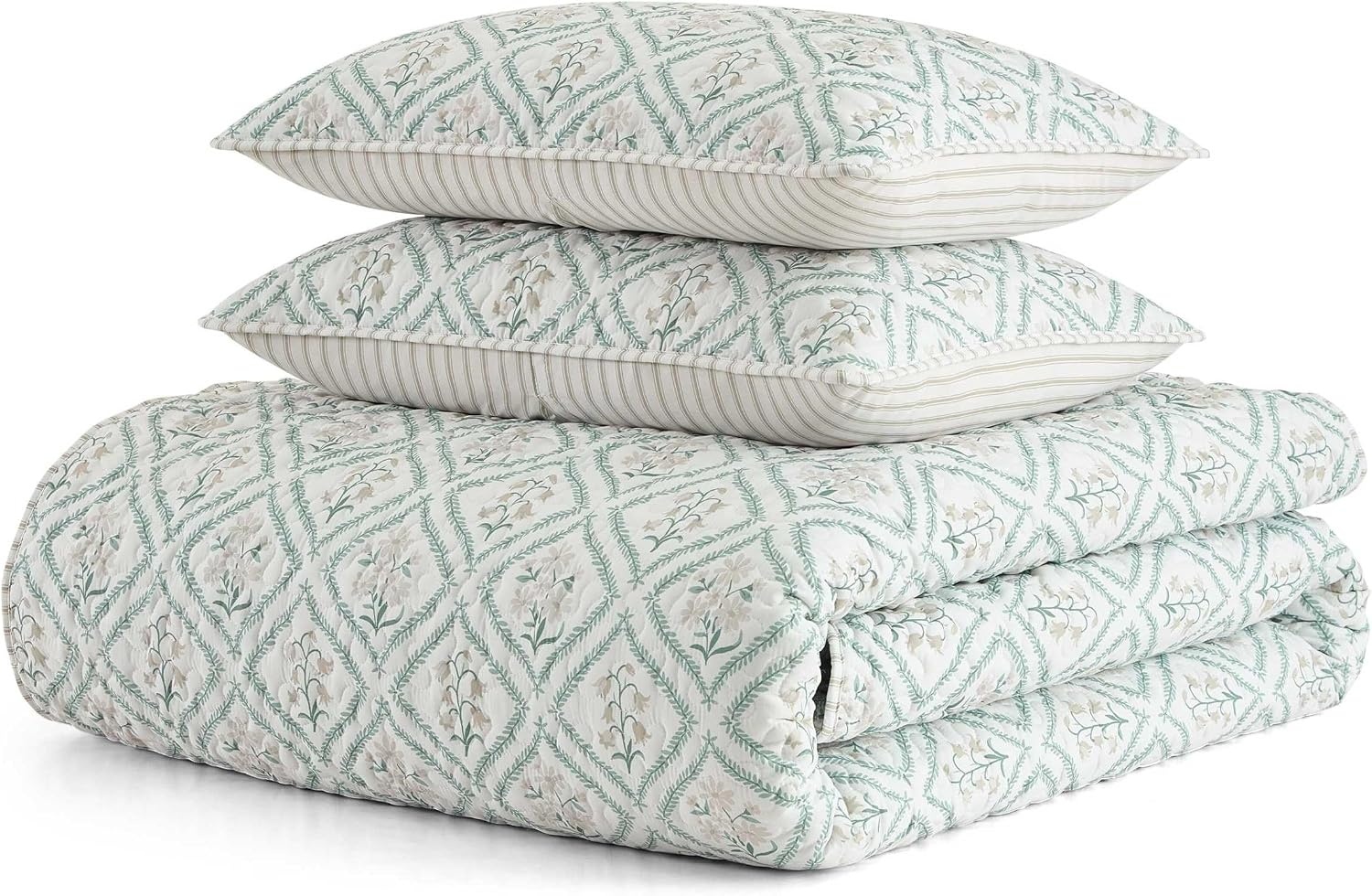 image:imageMartha Stewart Queen Comforter Set with Shams ReversibleCosta Ticking Stripe Green
