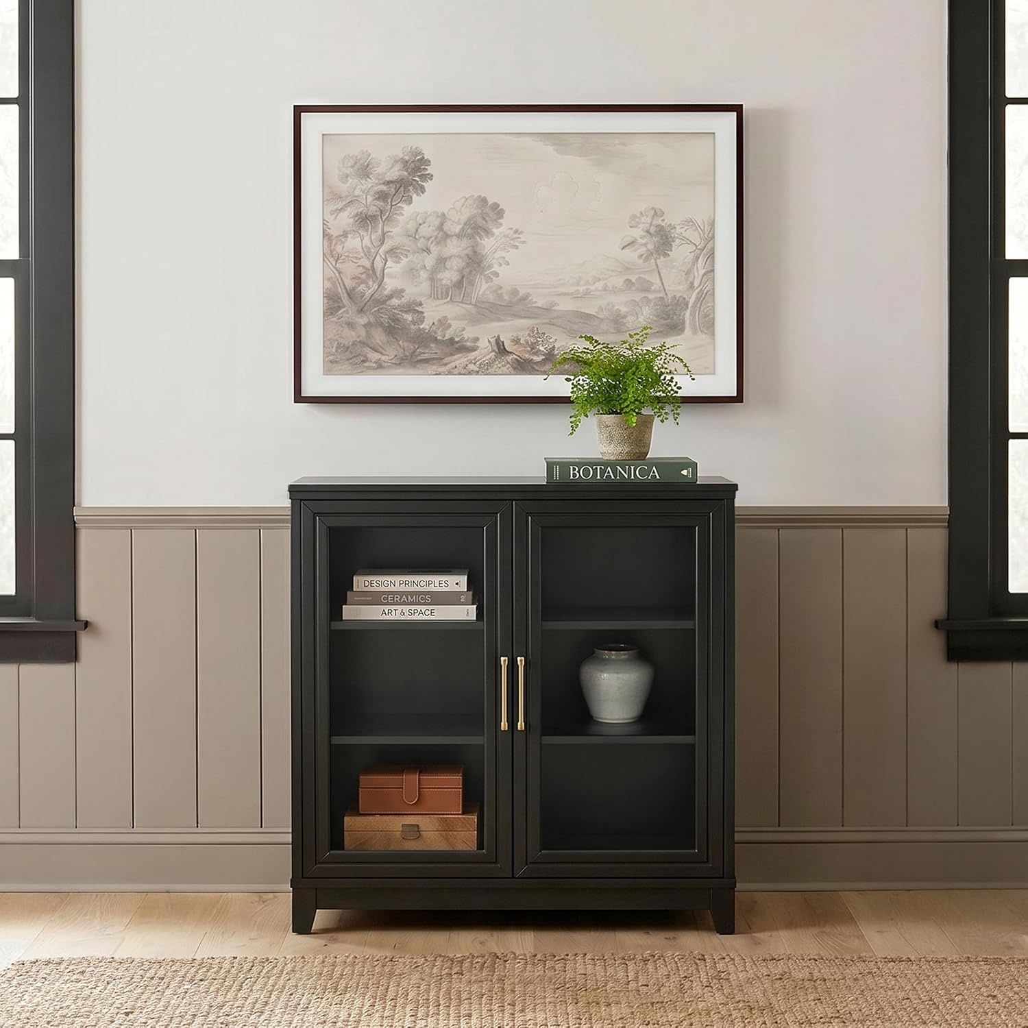 image:imageMartha Stewart Bedford Modular Fluted 3Drawer Base Cabinet BlackBlack FrameGold Hardware