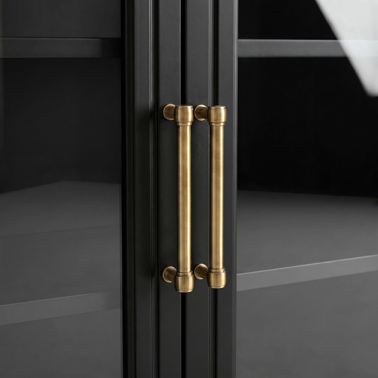 image:imageMartha Stewart Bedford Modular Fluted 3Drawer Base Cabinet BlackBlack FrameGold Hardware