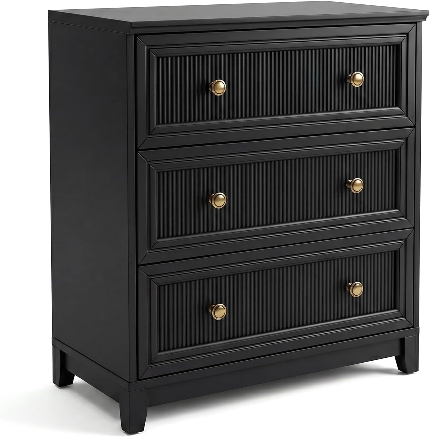 image:imageMartha Stewart Bedford Modular Fluted 3Drawer Base Cabinet BlackBlack FrameGold Hardware