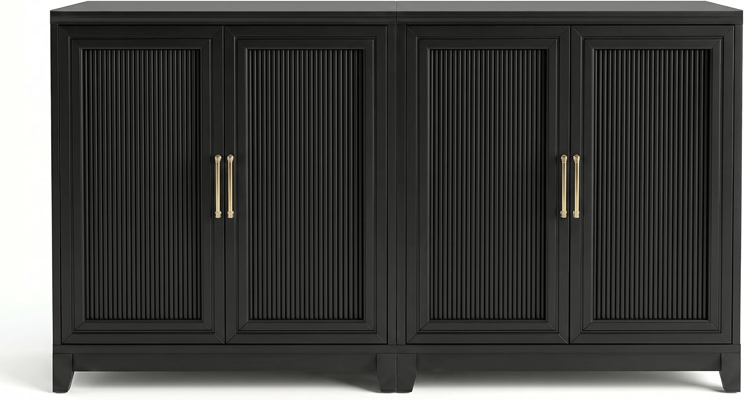 image:imageMartha Stewart Bedford Modular Fluted 3Drawer Base Cabinet BlackBlack FrameGold Hardware