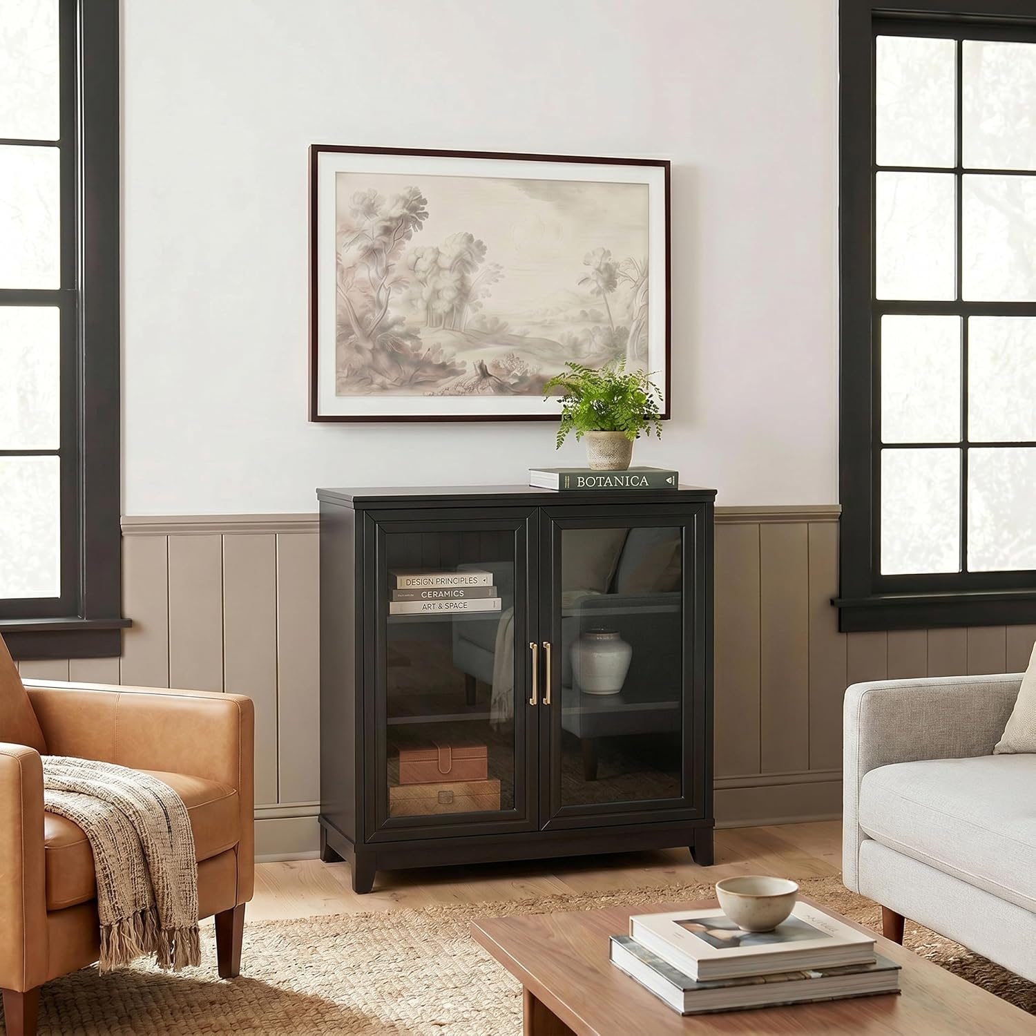 image:imageMartha Stewart Bedford Modular Fluted 3Drawer Base Cabinet BlackBlack FrameGold Hardware