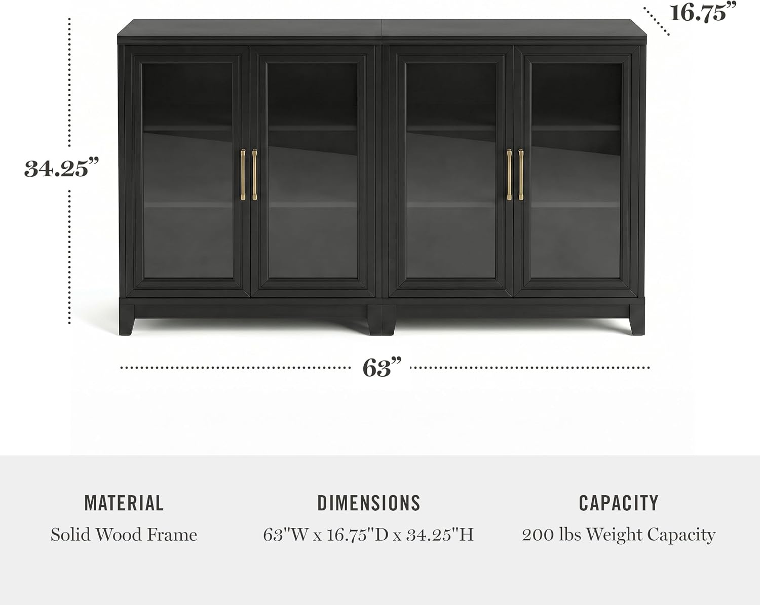 image:imageMartha Stewart Bedford Modular Fluted 3Drawer Base Cabinet BlackBlack FrameGold Hardware