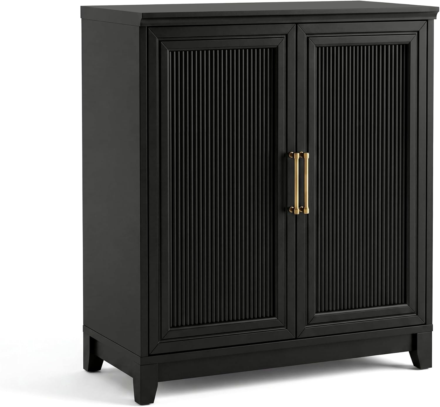 image:imageMartha Stewart Bedford Modular Fluted 3Drawer Base Cabinet BlackBlack FrameGold Hardware