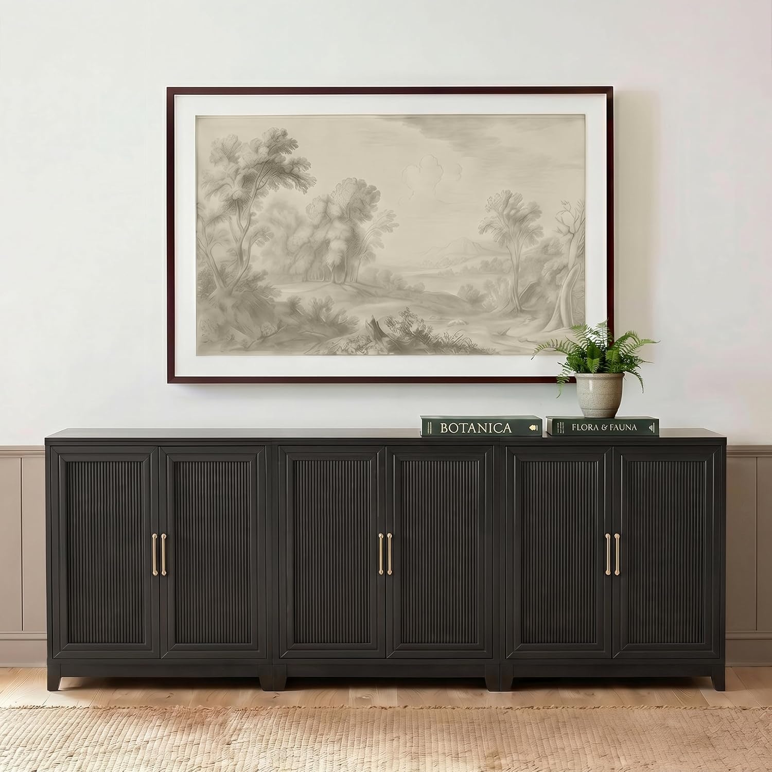 image:imageMartha Stewart Bedford Modular Fluted 3Drawer Base Cabinet BlackBlack FrameGold Hardware