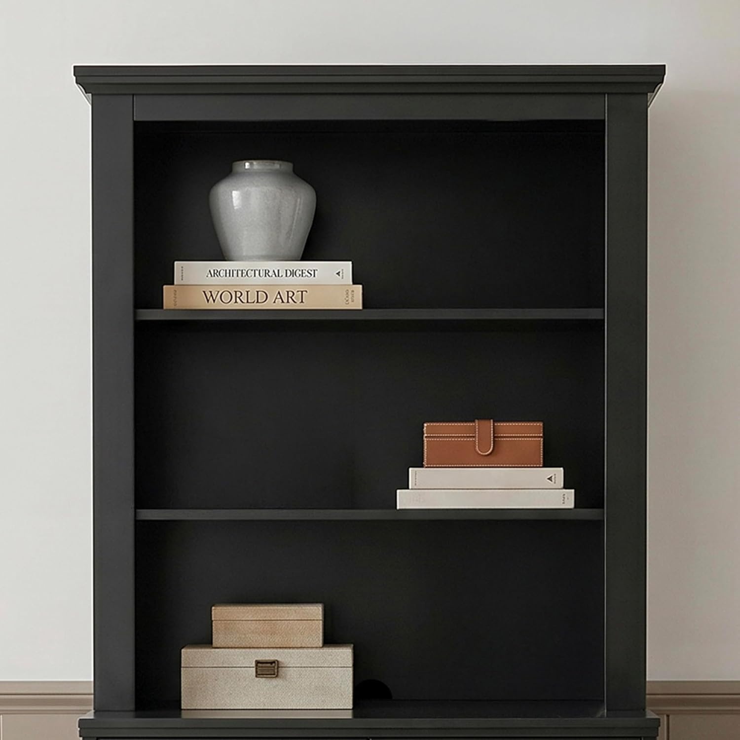 image:imageMartha Stewart Bedford Modular Fluted 3Drawer Base Cabinet BlackBlack FrameGold Hardware