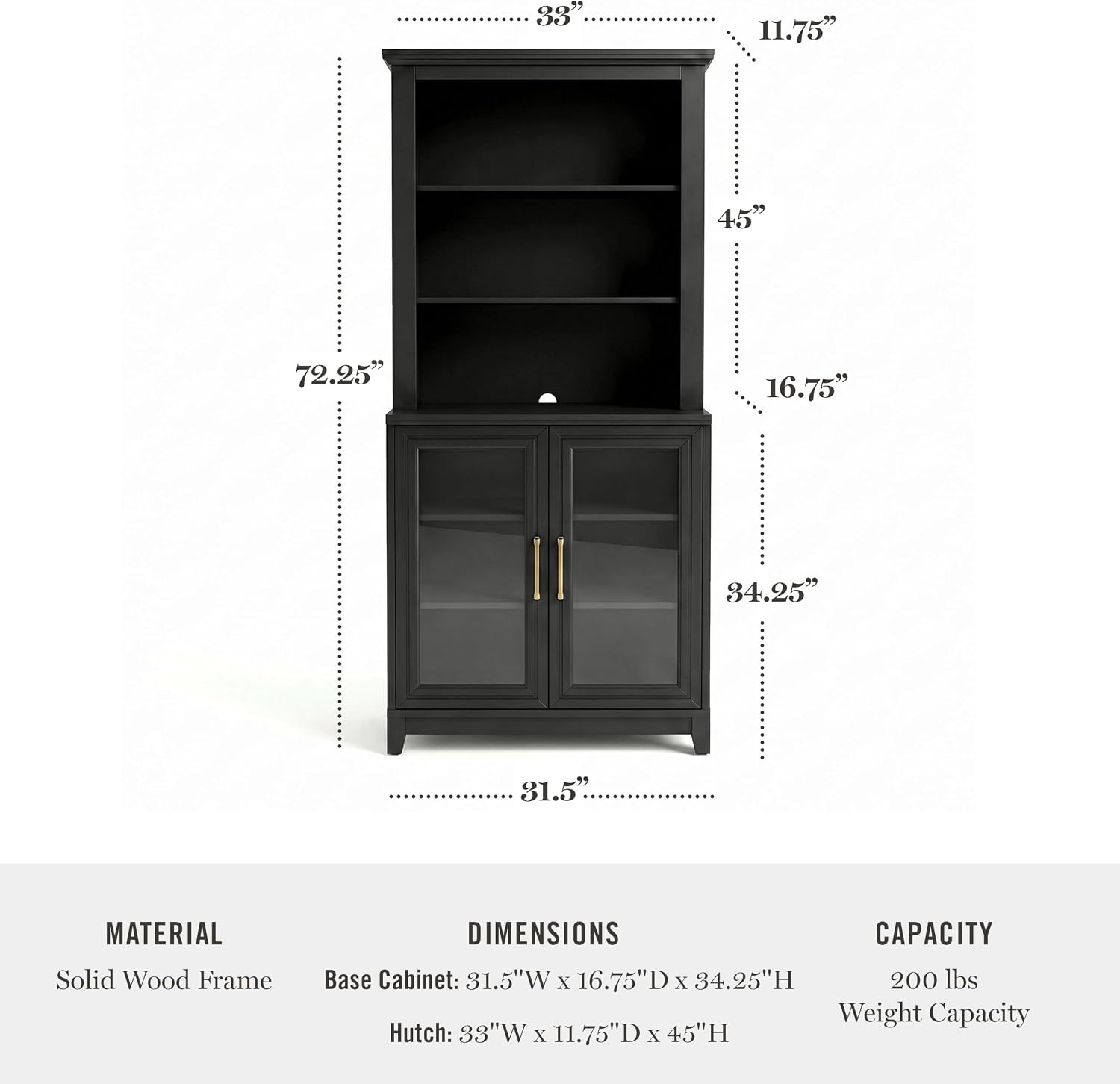 image:imageMartha Stewart Bedford Modular Fluted 3Drawer Base Cabinet BlackBlack FrameGold Hardware