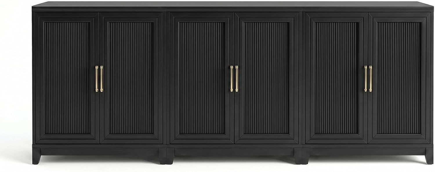 image:imageMartha Stewart Bedford Modular Fluted 3Drawer Base Cabinet BlackBlack FrameGold Hardware