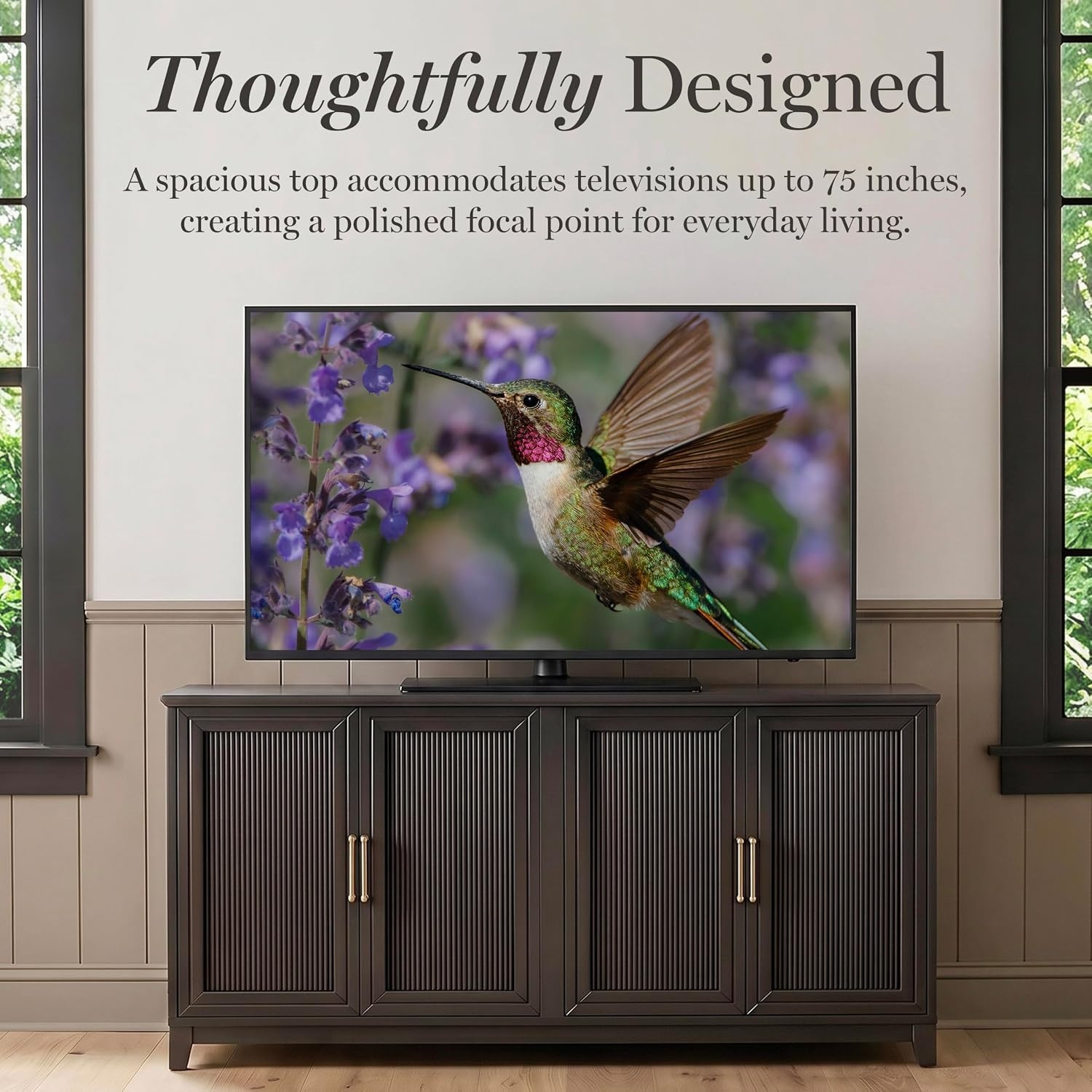 image:imageMartha Stewart Bedford Modular Fluted 3Drawer Base Cabinet BlackBlack FrameGold Hardware