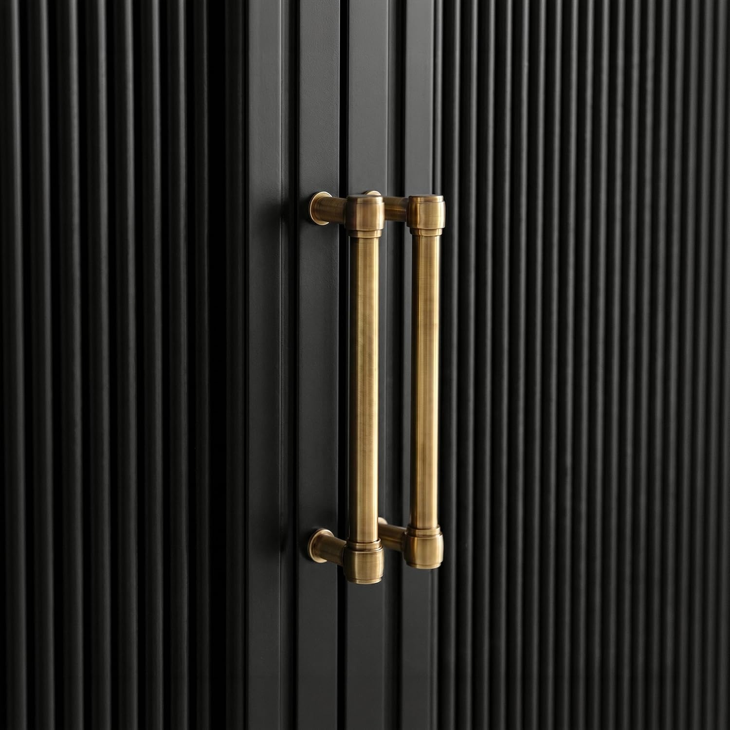 image:imageMartha Stewart Bedford Modular Fluted 3Drawer Base Cabinet BlackBlack FrameGold Hardware