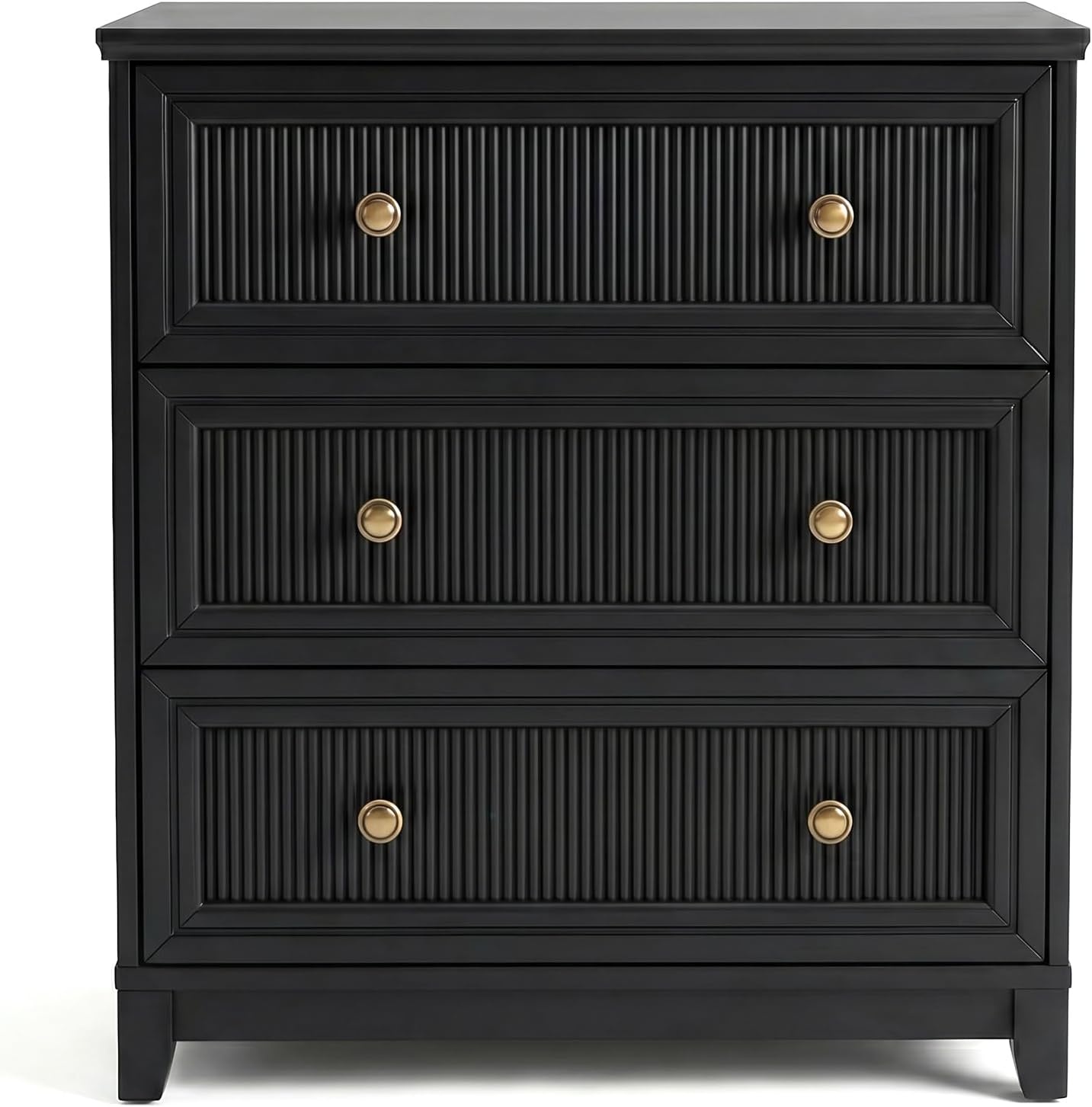 image:imageMartha Stewart Bedford Modular Fluted 3Drawer Base Cabinet BlackBlack FrameGold Hardware