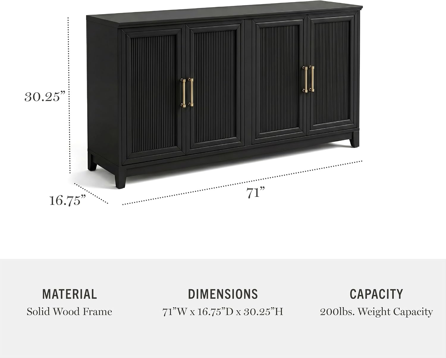 image:imageMartha Stewart Bedford Modular Fluted 3Drawer Base Cabinet BlackBlack FrameGold Hardware