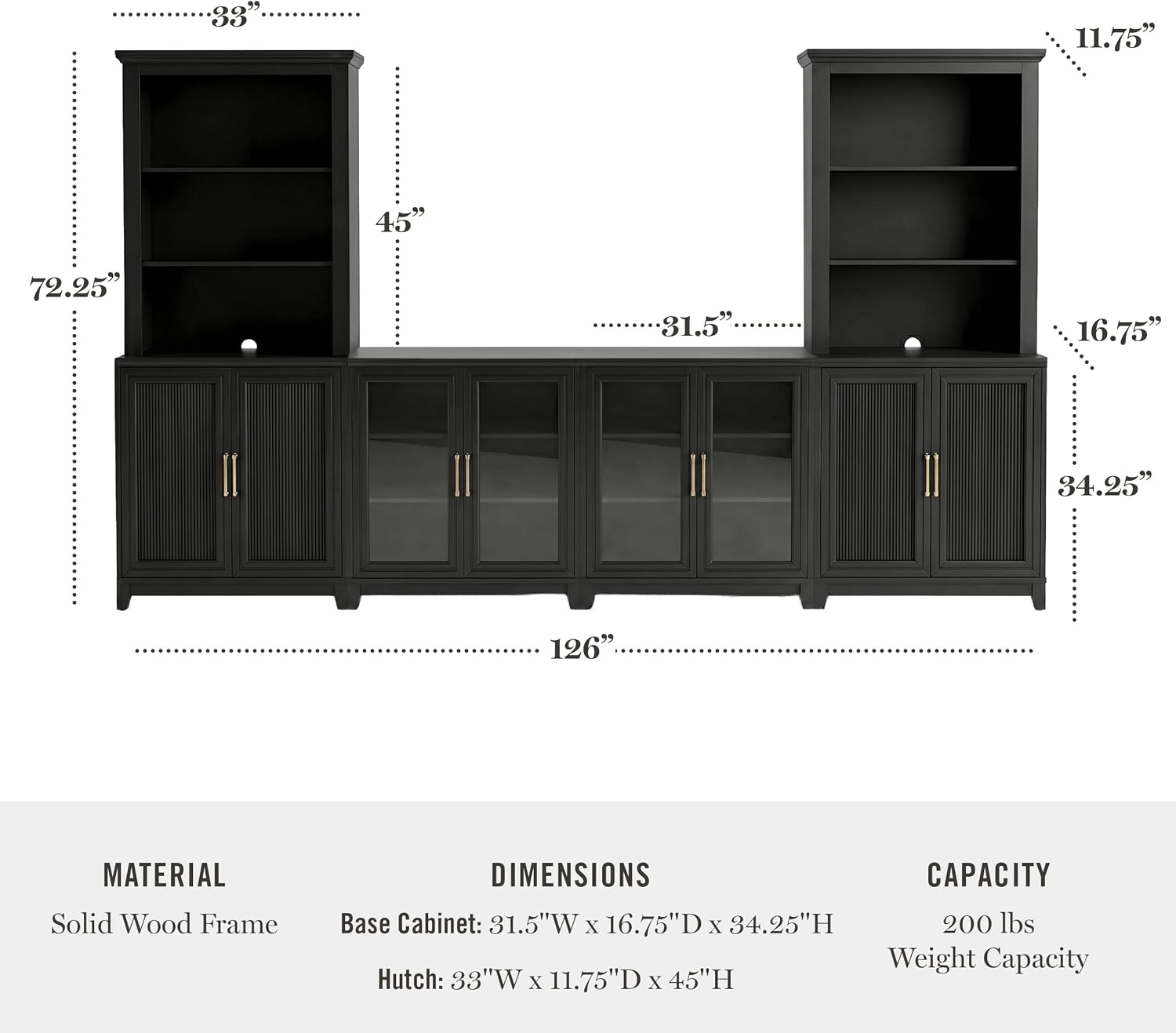 image:imageMartha Stewart Bedford Modular Fluted 3Drawer Base Cabinet BlackBlack FrameGold Hardware