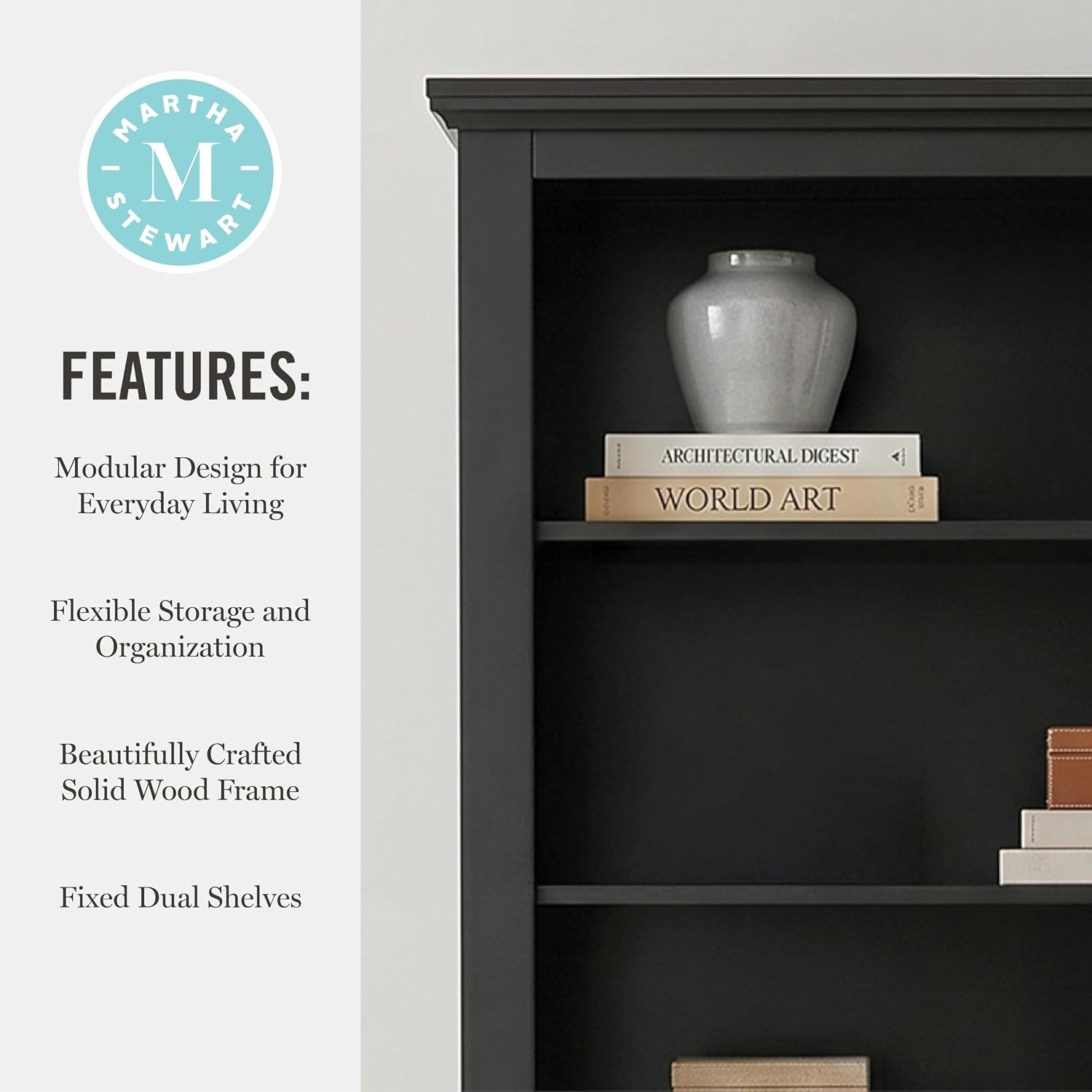 image:imageMartha Stewart Bedford Modular Fluted 3Drawer Base Cabinet BlackBlack FrameGold Hardware