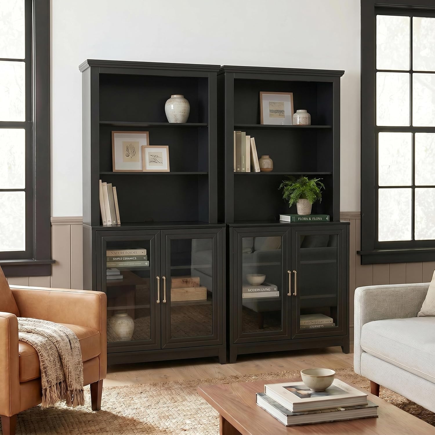 image:imageMartha Stewart Bedford Modular Fluted 3Drawer Base Cabinet BlackBlack FrameGold Hardware
