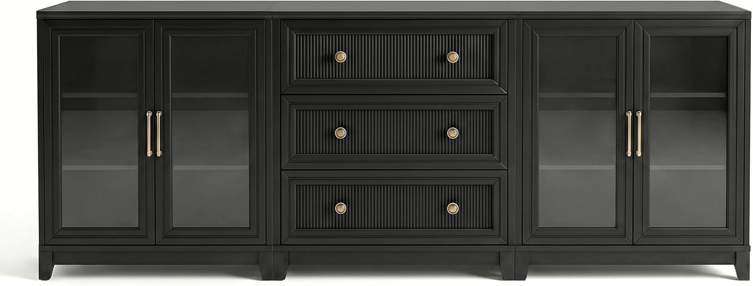 image:imageMartha Stewart Bedford Modular Fluted 3Drawer Base Cabinet BlackBlack FrameGold Hardware