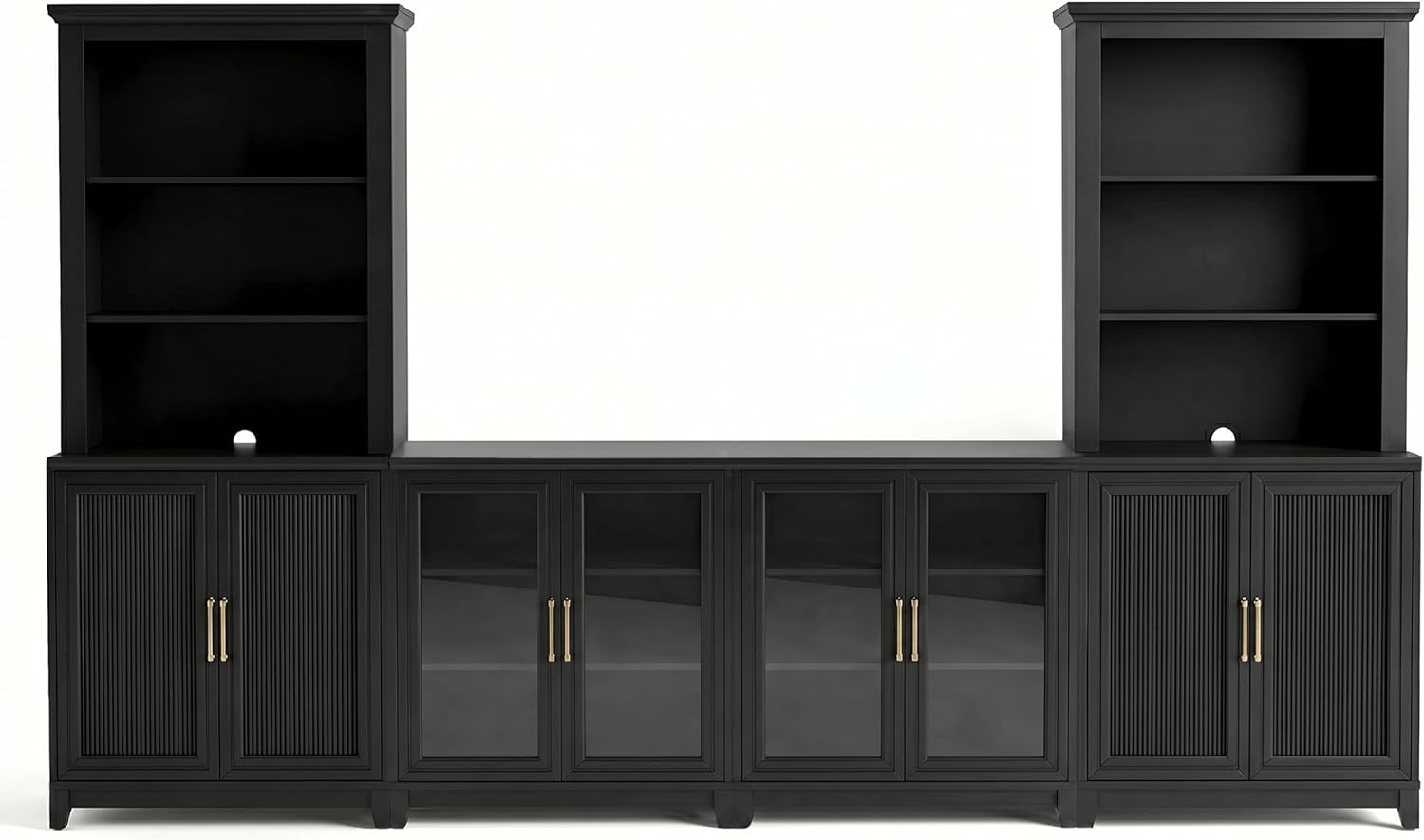 image:imageMartha Stewart Bedford Modular Fluted 3Drawer Base Cabinet BlackBlack FrameGold Hardware