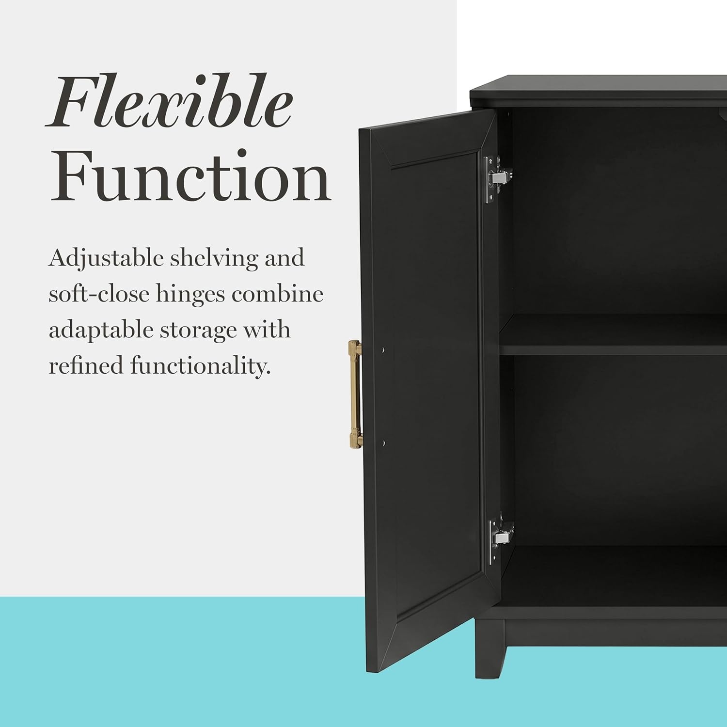image:imageMartha Stewart Bedford Modular Fluted 3Drawer Base Cabinet BlackBlack FrameGold Hardware