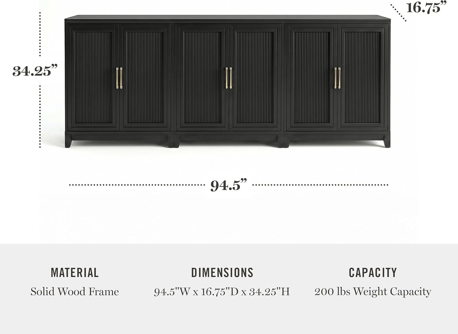 image:imageMartha Stewart Bedford Modular Fluted 3Drawer Base Cabinet BlackBlack FrameGold Hardware