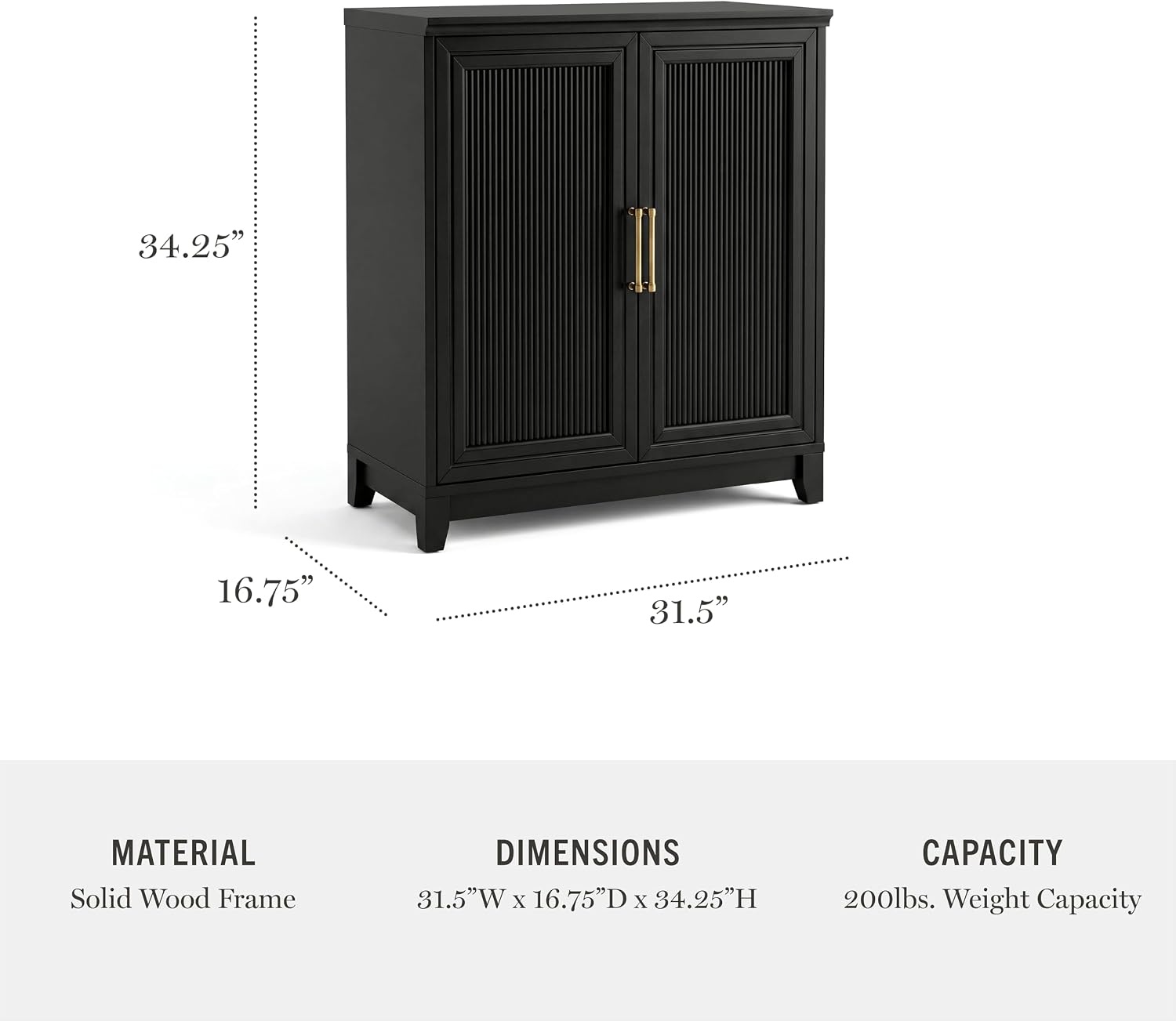 image:imageMartha Stewart Bedford Modular Fluted 3Drawer Base Cabinet BlackBlack FrameGold Hardware