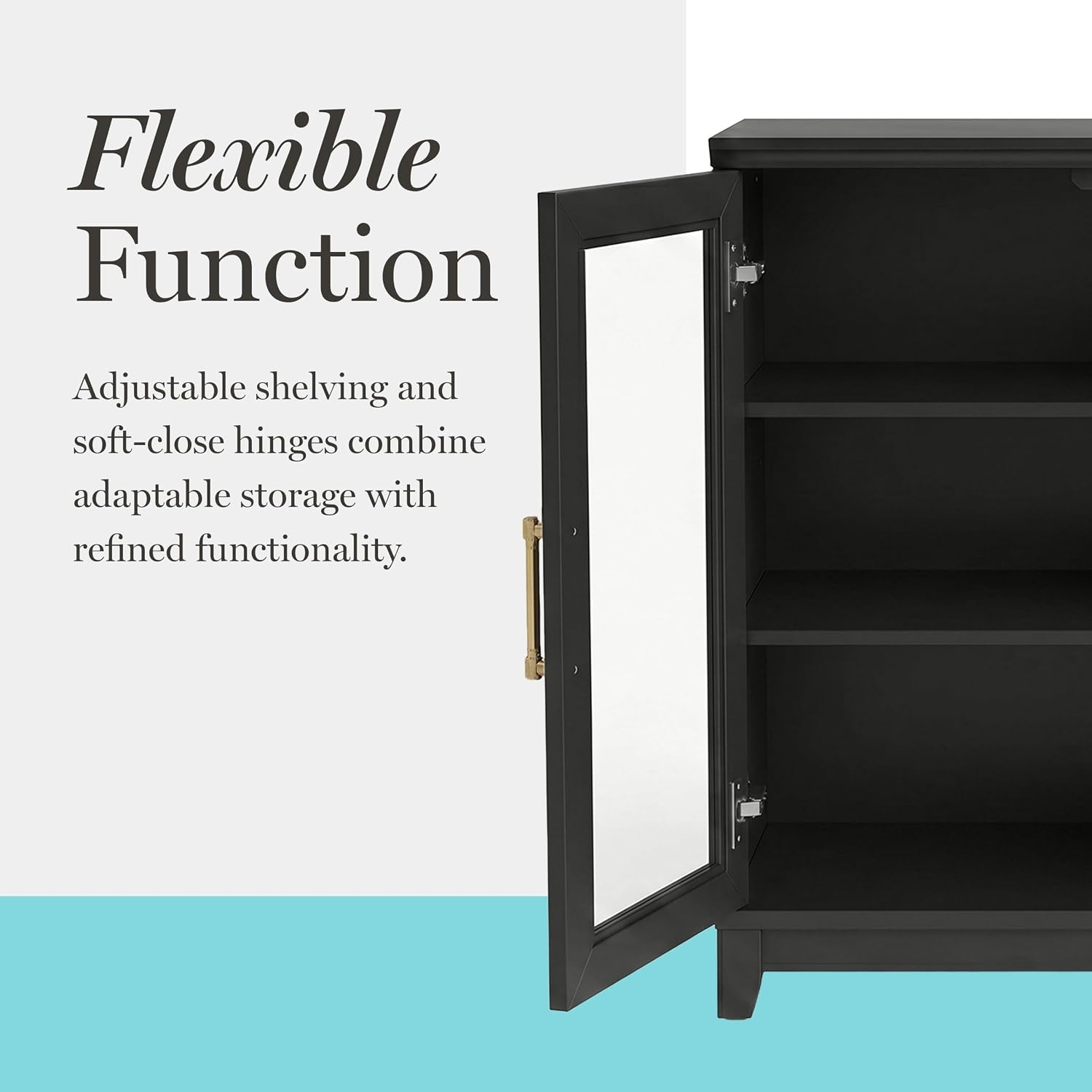 image:imageMartha Stewart Bedford Modular Fluted 3Drawer Base Cabinet BlackBlack FrameGold Hardware