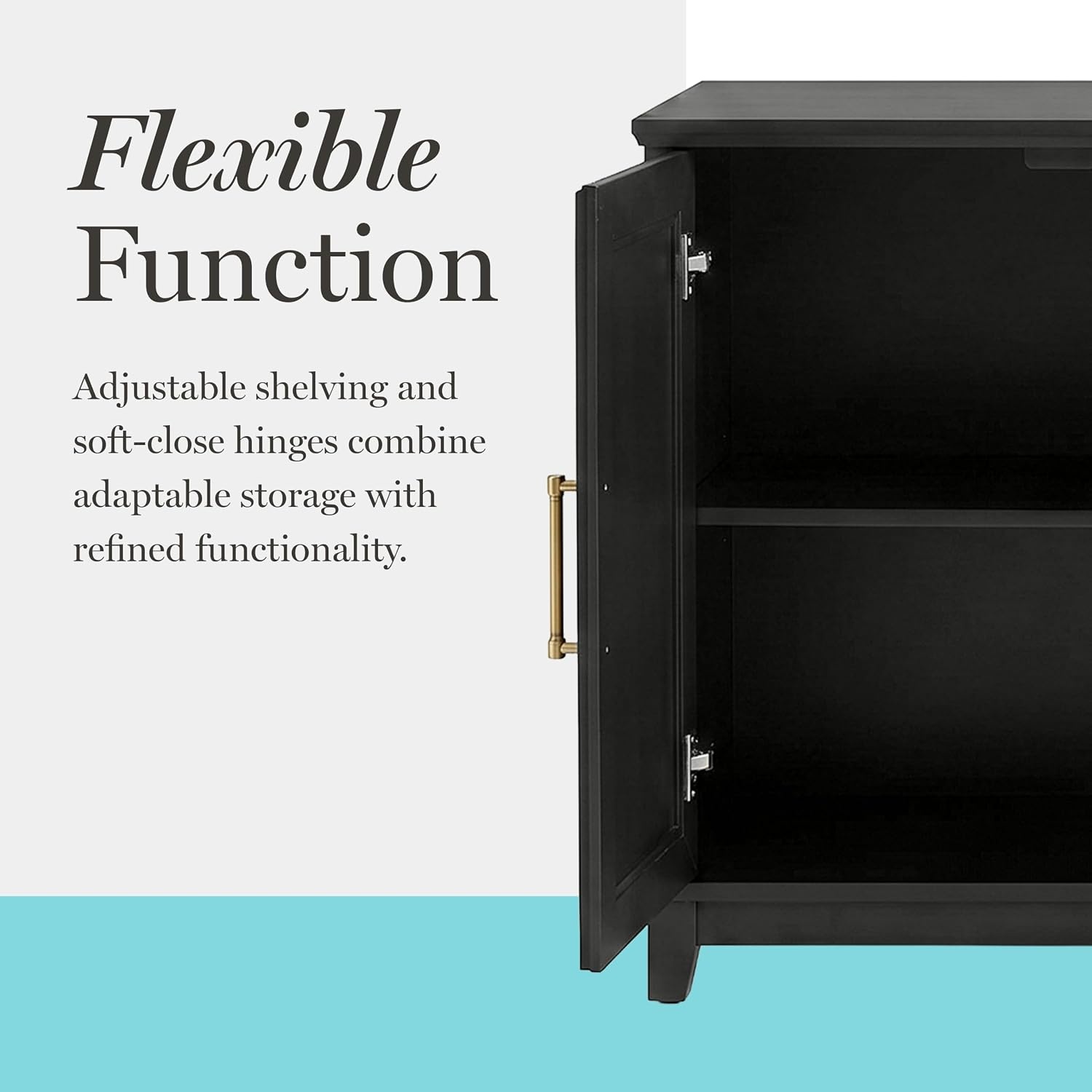 image:imageMartha Stewart Bedford Modular Fluted 3Drawer Base Cabinet BlackBlack FrameGold Hardware