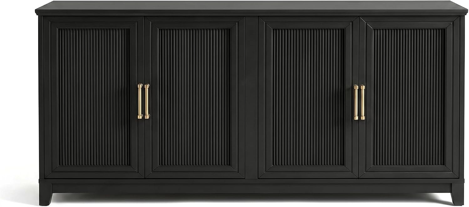 image:imageMartha Stewart Bedford Modular Fluted 3Drawer Base Cabinet BlackBlack FrameGold Hardware