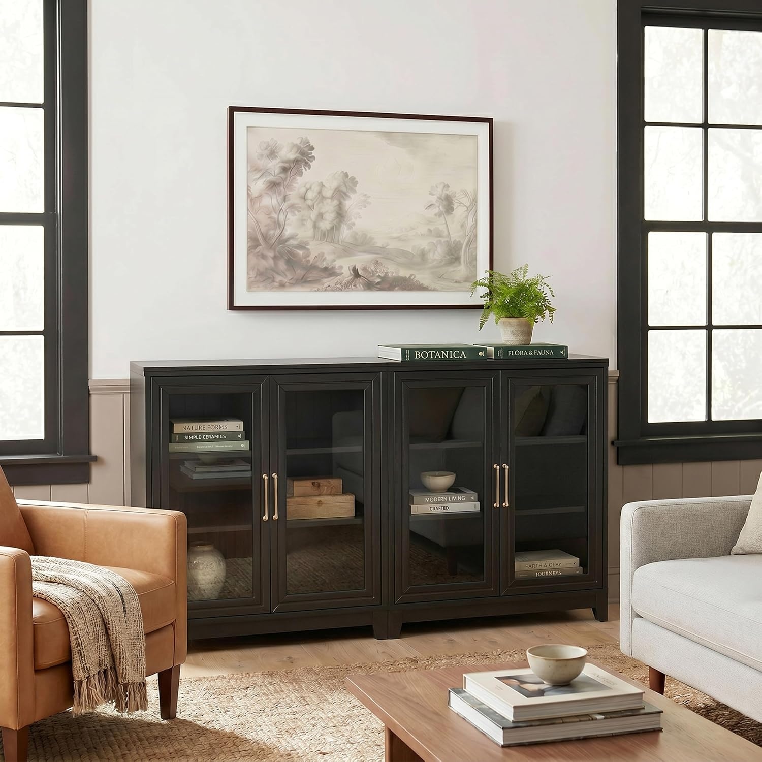 image:imageMartha Stewart Bedford Modular Fluted 3Drawer Base Cabinet BlackBlack FrameGold Hardware