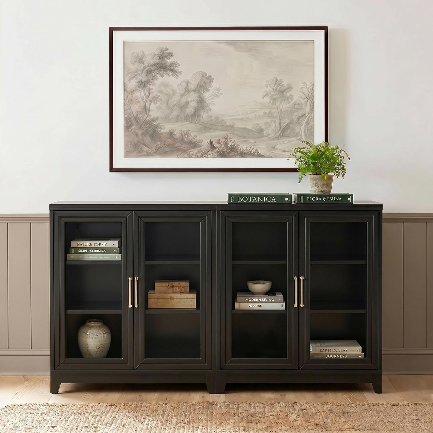 image:imageMartha Stewart Bedford Modular Fluted 3Drawer Base Cabinet BlackBlack FrameGold Hardware