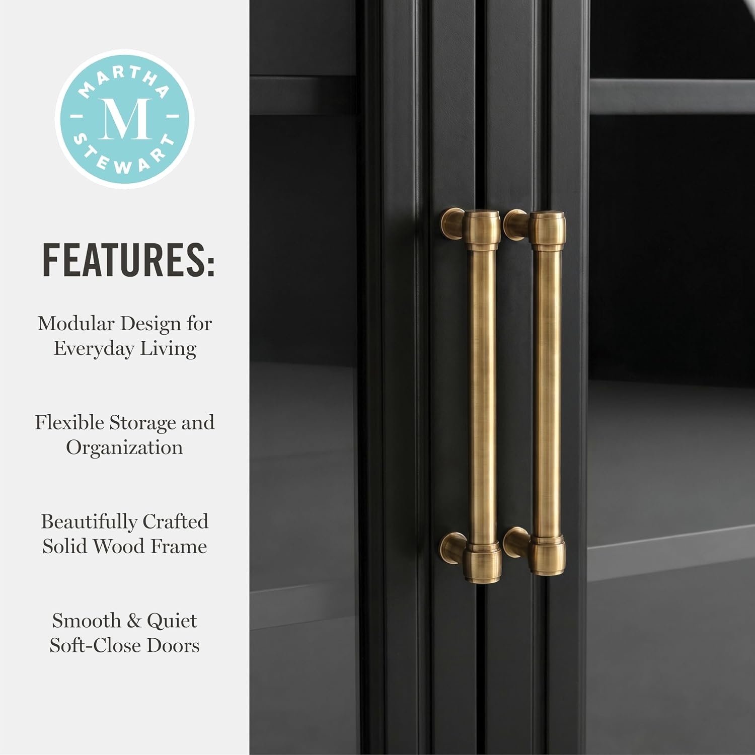 image:imageMartha Stewart Bedford Modular Fluted 3Drawer Base Cabinet BlackBlack FrameGold Hardware