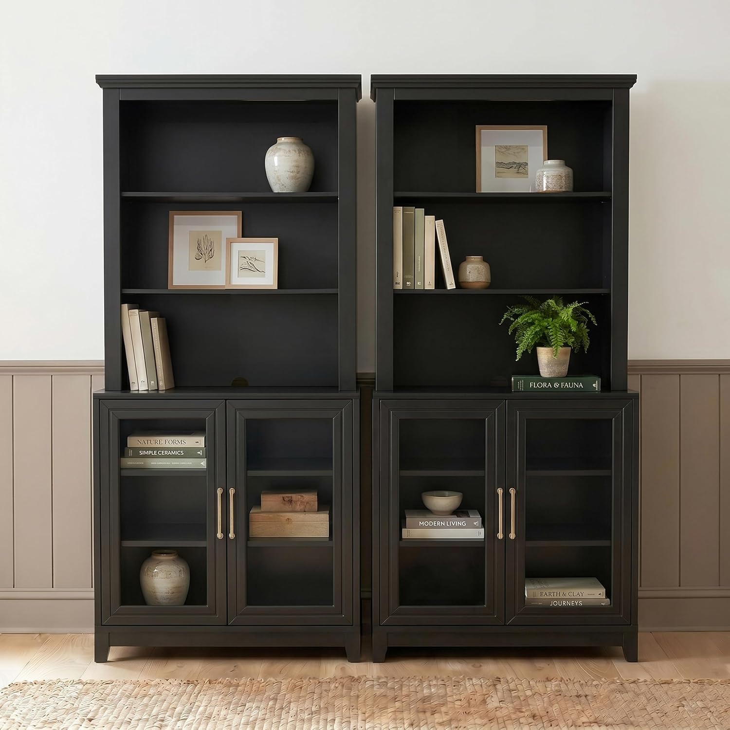 image:imageMartha Stewart Bedford Modular Fluted 3Drawer Base Cabinet BlackBlack FrameGold Hardware