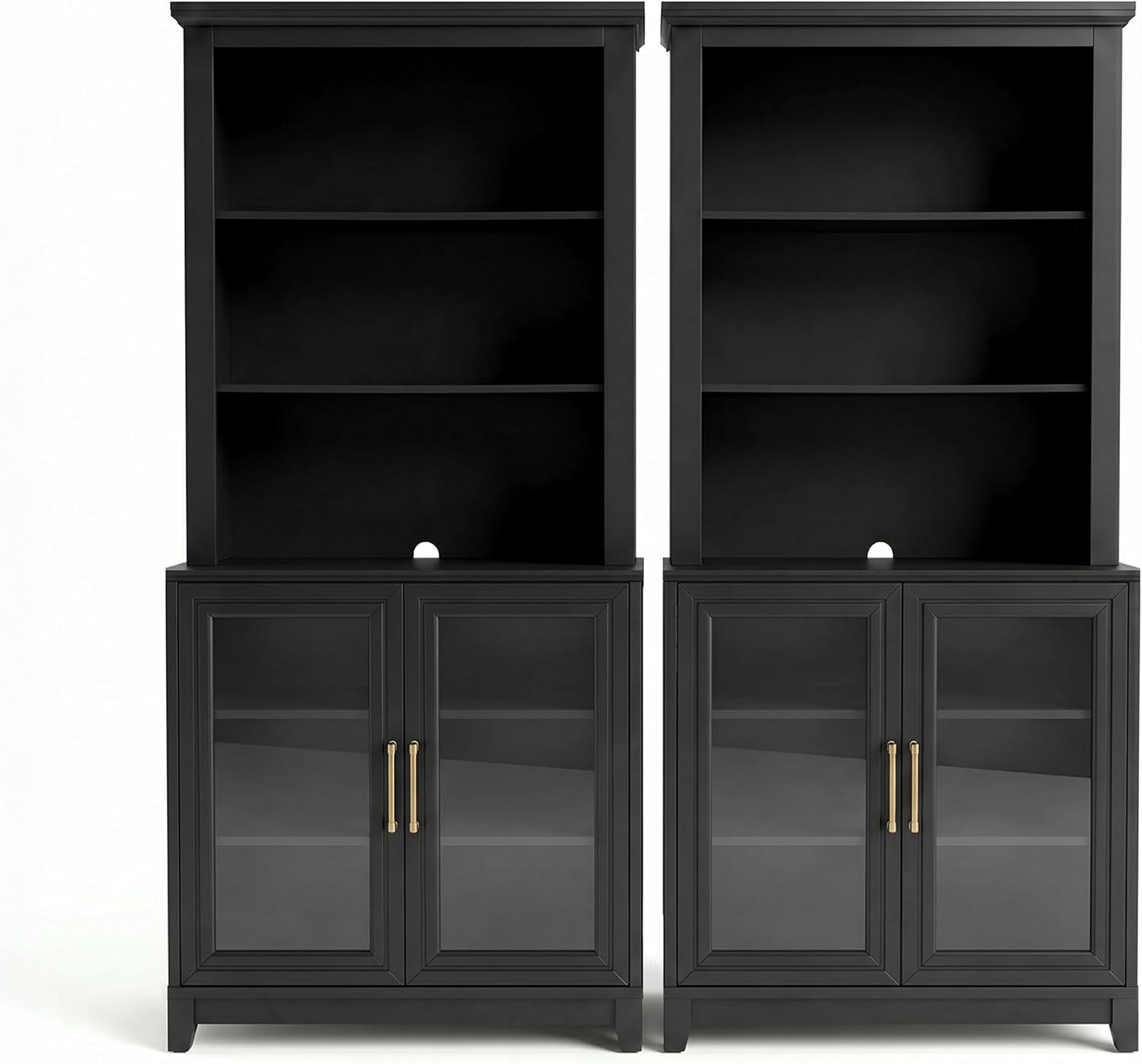 image:imageMartha Stewart Bedford Modular Fluted 3Drawer Base Cabinet BlackBlack FrameGold Hardware