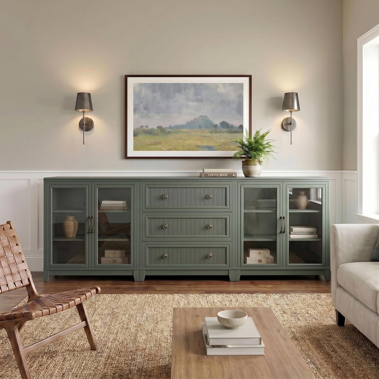 image:imageMartha Stewart Bedford Modular Fluted 3Drawer Base Cabinet BlackFern Green FrameGunmetal Hardware
