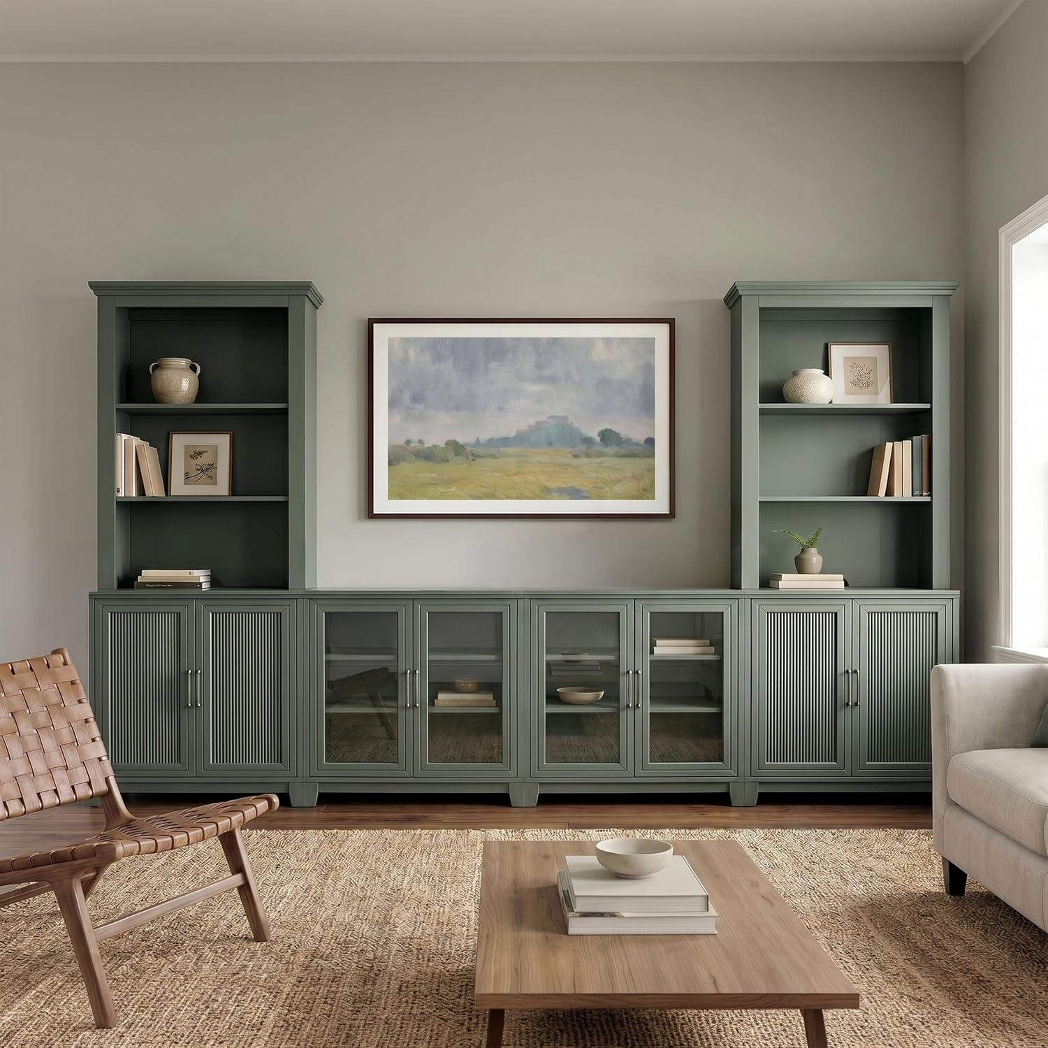 image:imageMartha Stewart Bedford Modular Fluted 3Drawer Base Cabinet BlackFern Green FrameGunmetal Hardware