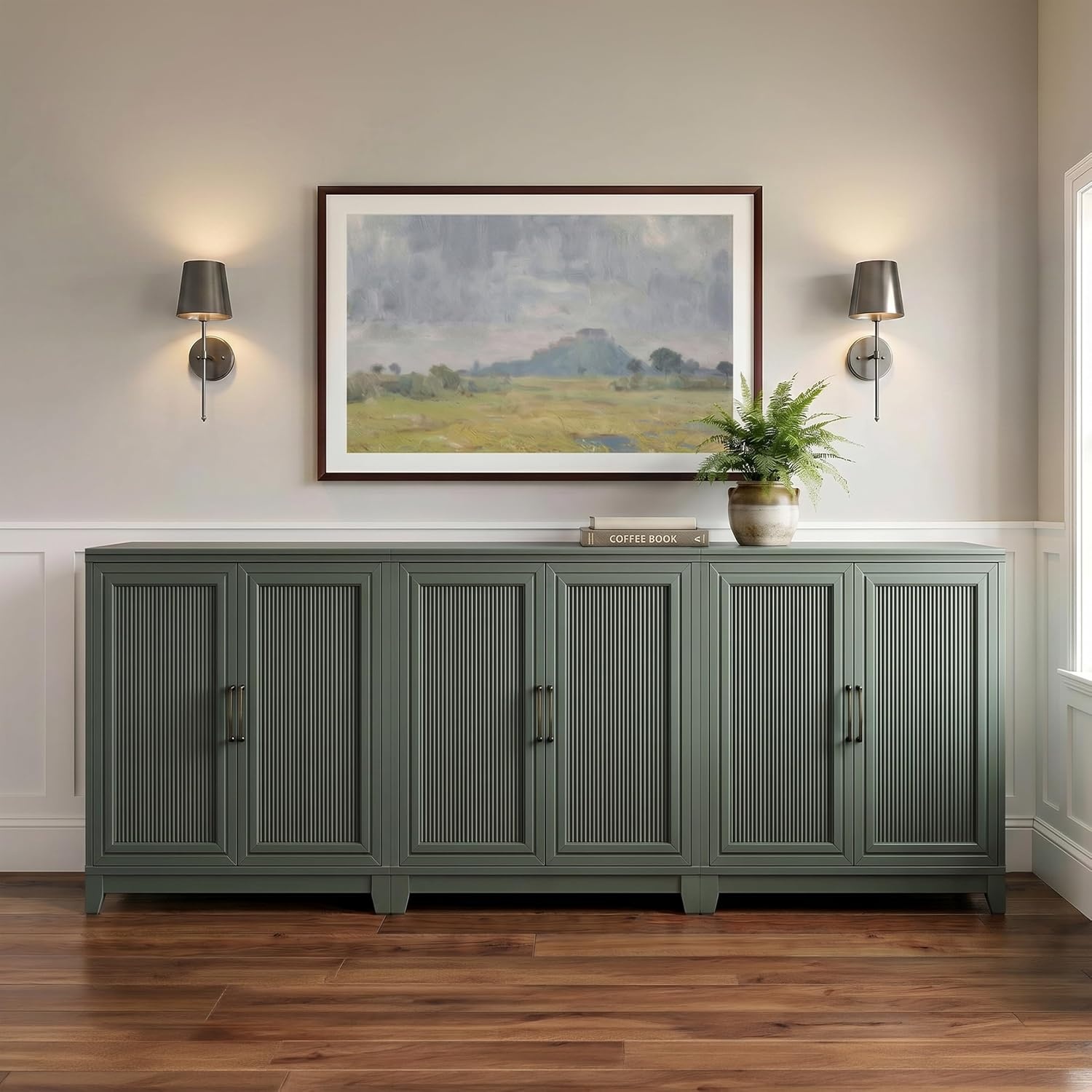 image:imageMartha Stewart Bedford Modular Fluted 3Drawer Base Cabinet BlackFern Green FrameGunmetal Hardware