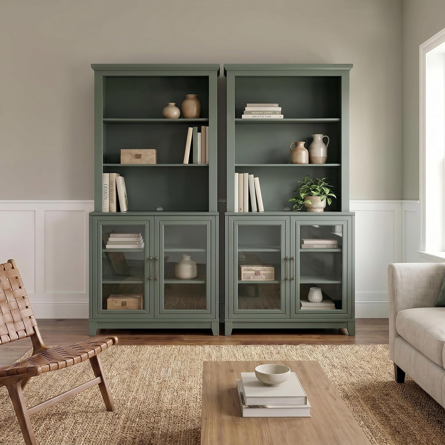 image:imageMartha Stewart Bedford Modular Fluted 3Drawer Base Cabinet BlackFern Green FrameGunmetal Hardware