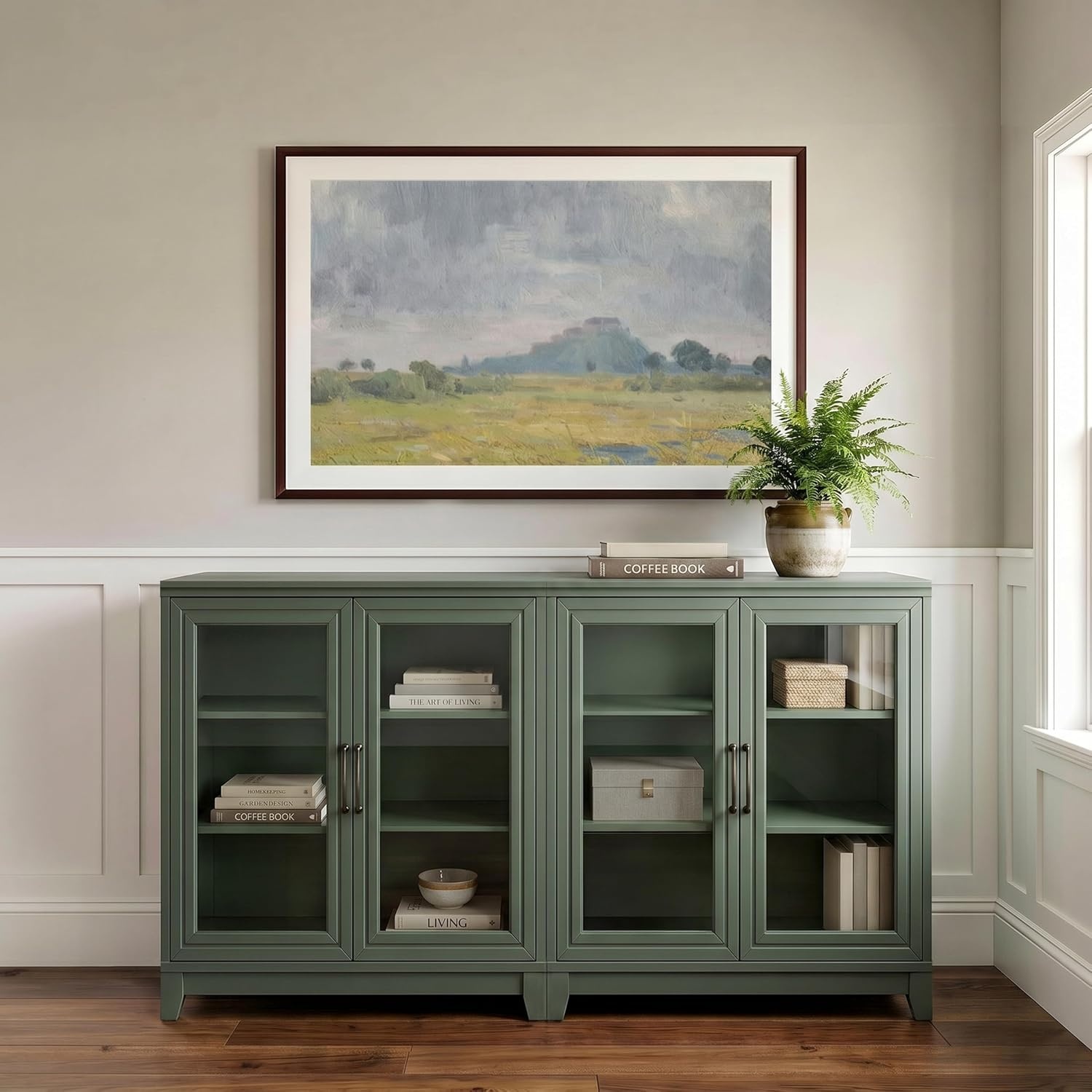 image:imageMartha Stewart Bedford Modular Fluted 3Drawer Base Cabinet BlackFern Green FrameGunmetal Hardware