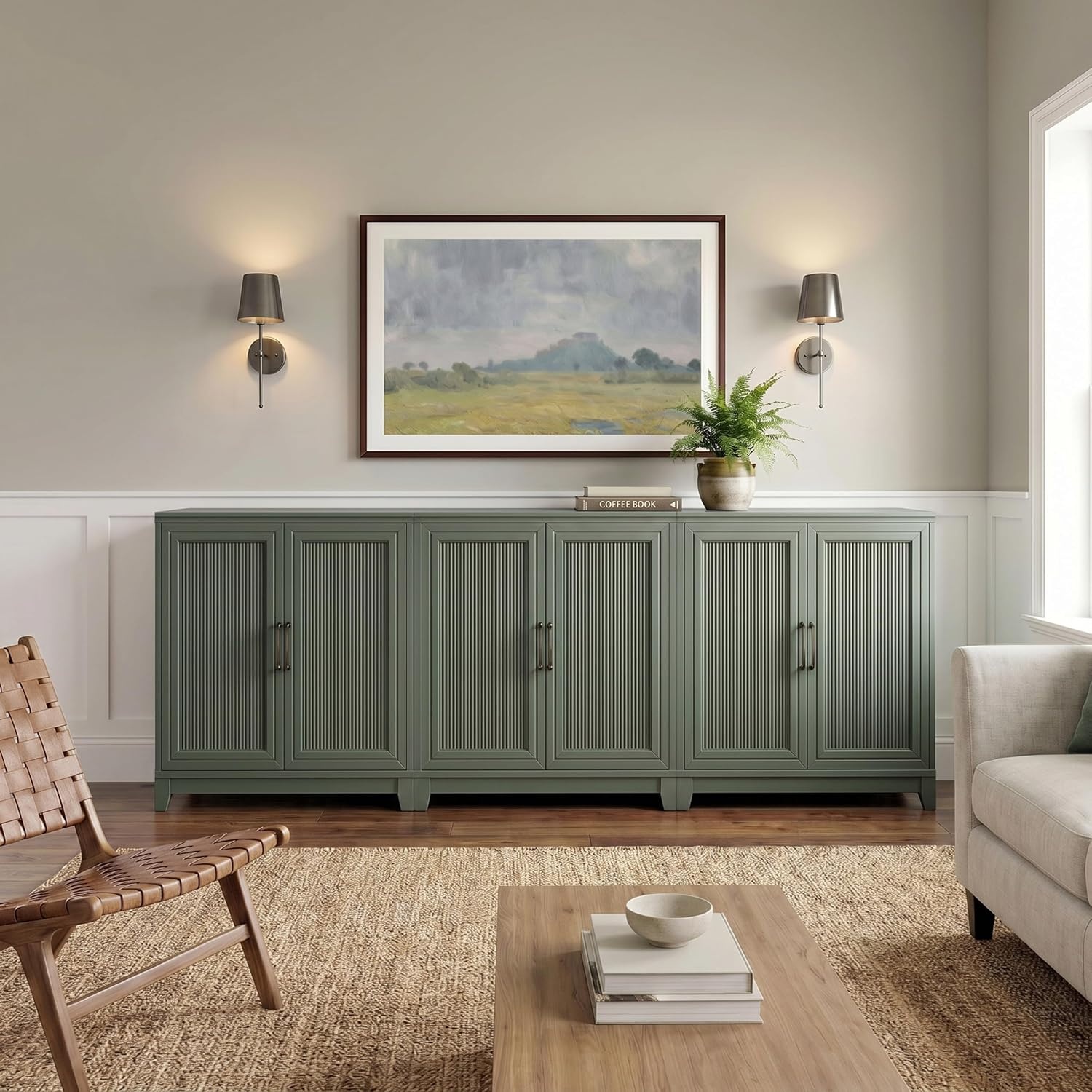 image:imageMartha Stewart Bedford Modular Fluted 3Drawer Base Cabinet BlackFern Green FrameGunmetal Hardware