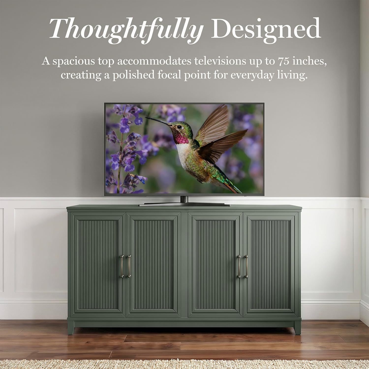 image:imageMartha Stewart Bedford Modular Fluted 3Drawer Base Cabinet BlackFern Green FrameGunmetal Hardware
