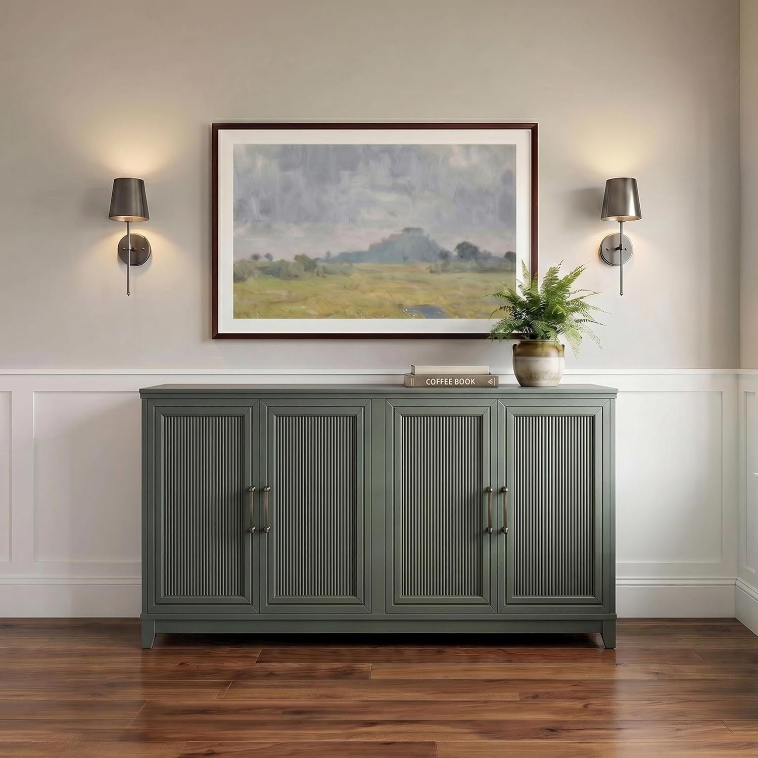 image:imageMartha Stewart Bedford Modular Fluted 3Drawer Base Cabinet BlackFern Green FrameGunmetal Hardware