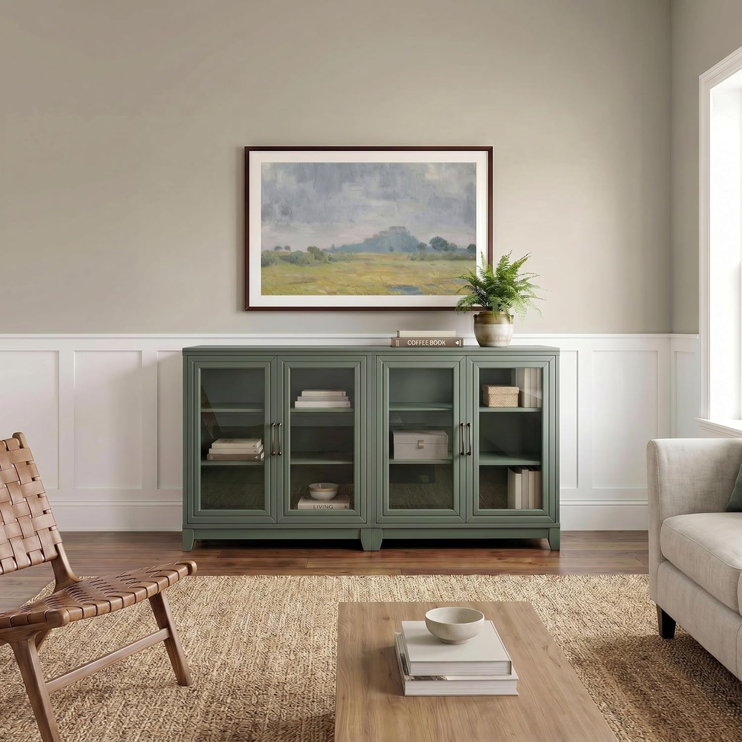 image:imageMartha Stewart Bedford Modular Fluted 3Drawer Base Cabinet BlackFern Green FrameGunmetal Hardware