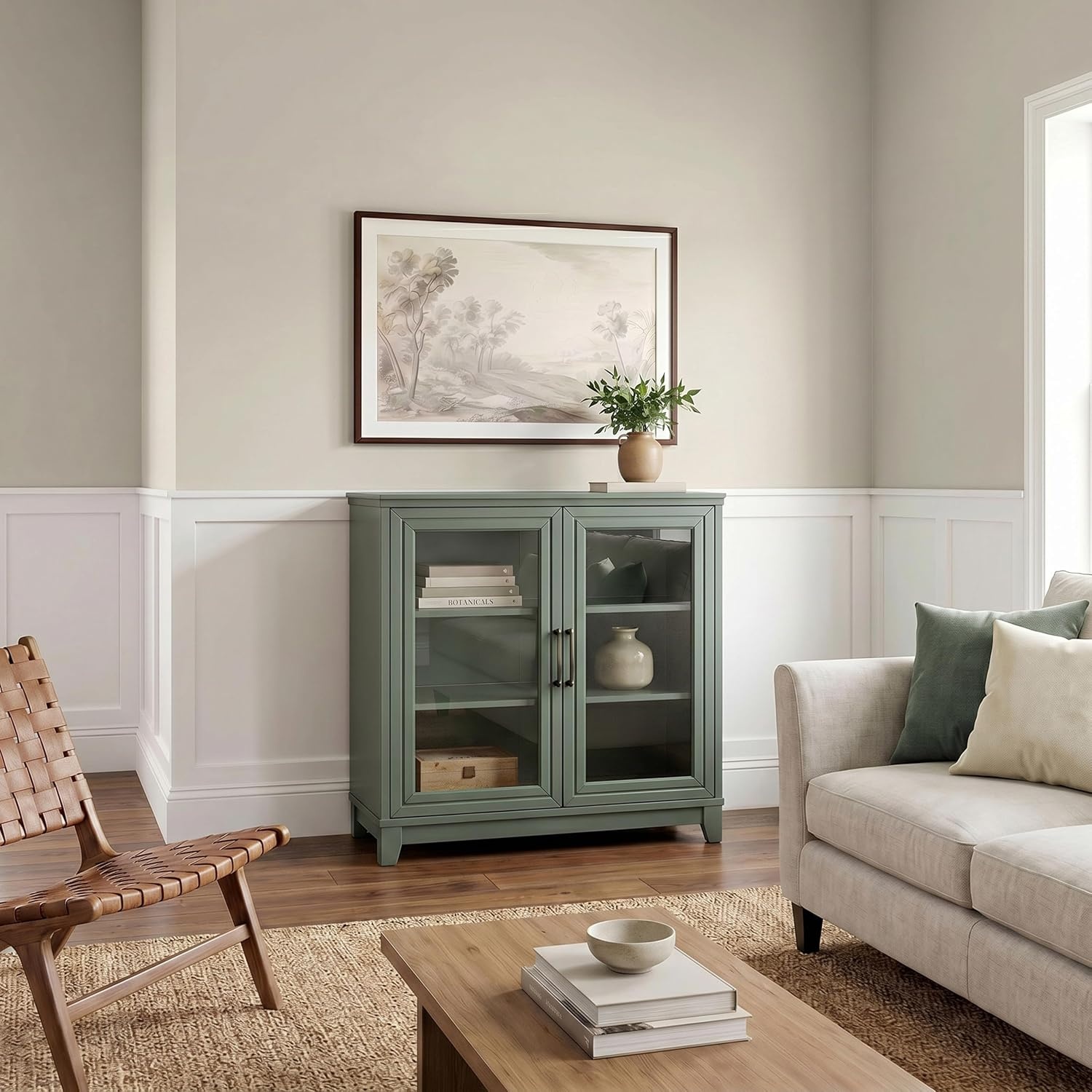 image:imageMartha Stewart Bedford Modular Fluted 3Drawer Base Cabinet BlackFern Green FrameGunmetal Hardware