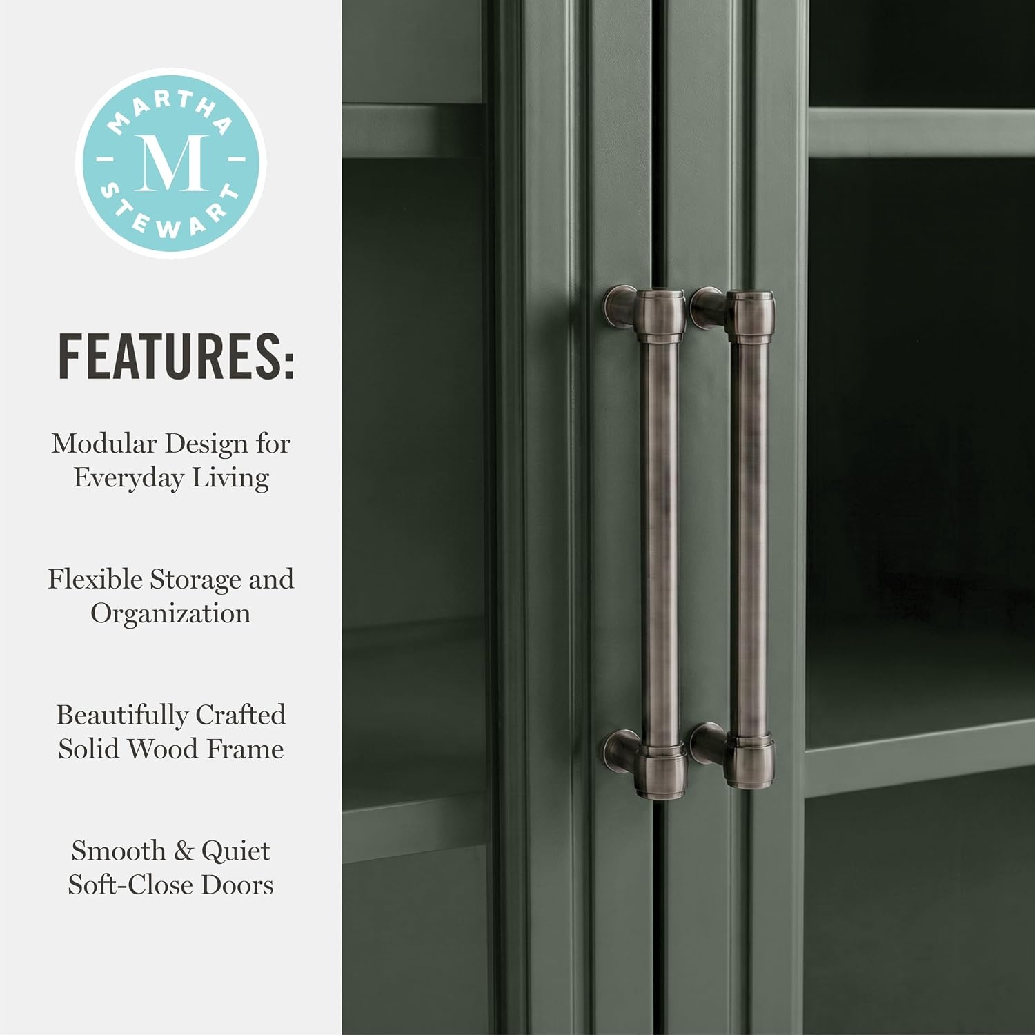 image:imageMartha Stewart Bedford Modular Fluted 3Drawer Base Cabinet BlackFern Green FrameGunmetal Hardware