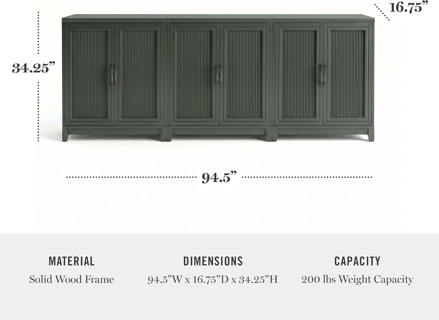 image:imageMartha Stewart Bedford Modular Fluted 3Drawer Base Cabinet BlackFern Green FrameGunmetal Hardware