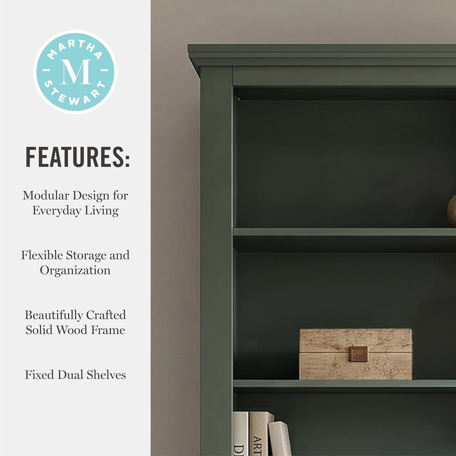 image:imageMartha Stewart Bedford Modular Fluted 3Drawer Base Cabinet BlackFern Green FrameGunmetal Hardware